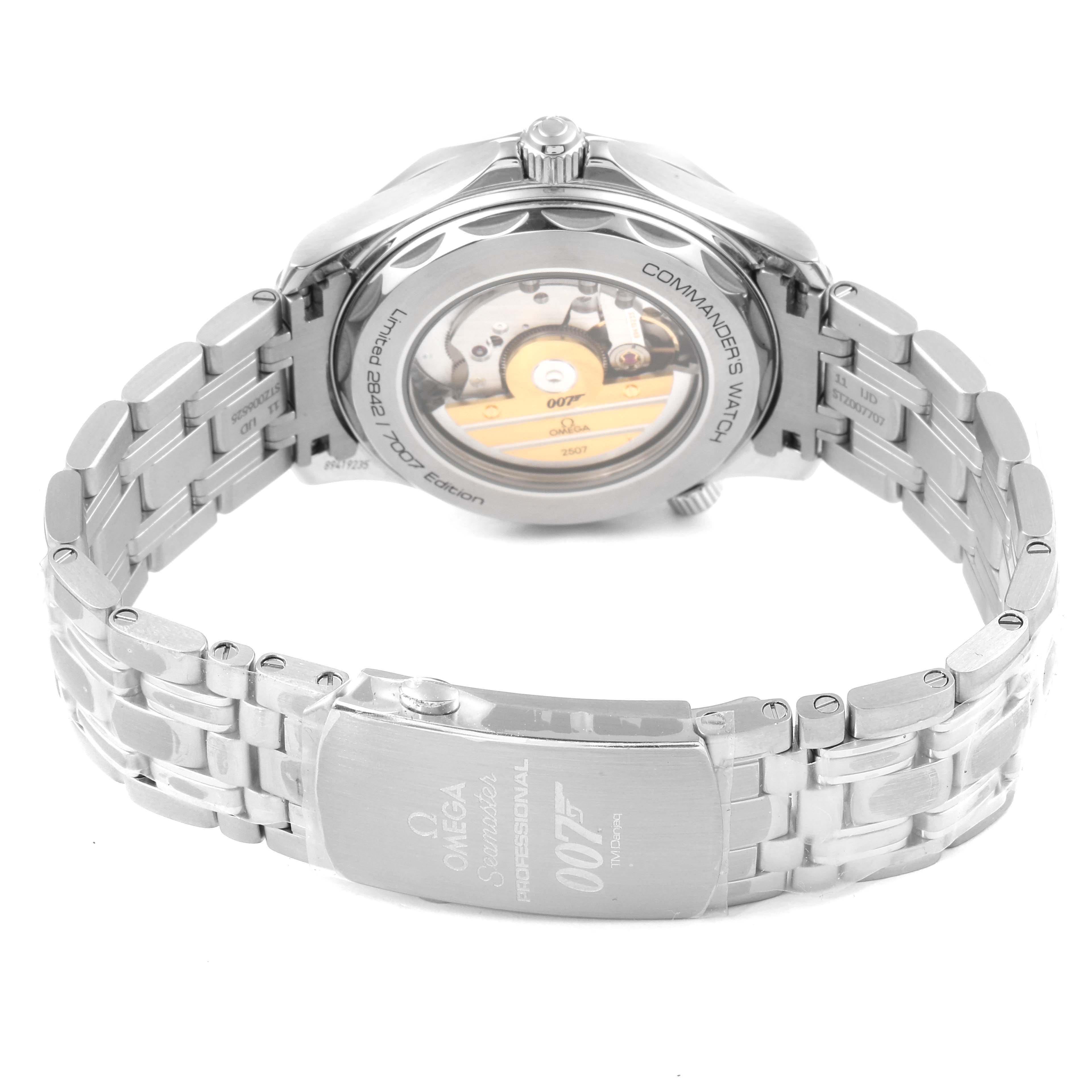 This image shows the back case and bracelet of the Omega Seamaster 212.32.41.20.04.001 Men's Stainless Steel White Dial 212.32.41.20.04.001 Men's Stainless Steel White Dial model watch, highlighting its clasp and visible mechanics.