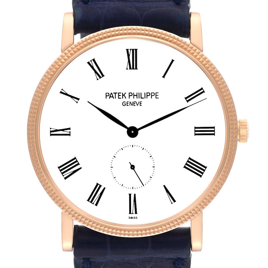 Patek Philippe Calatrava Rose Gold Blue Strap Mens Watch 5119 SwissWatchExpo
