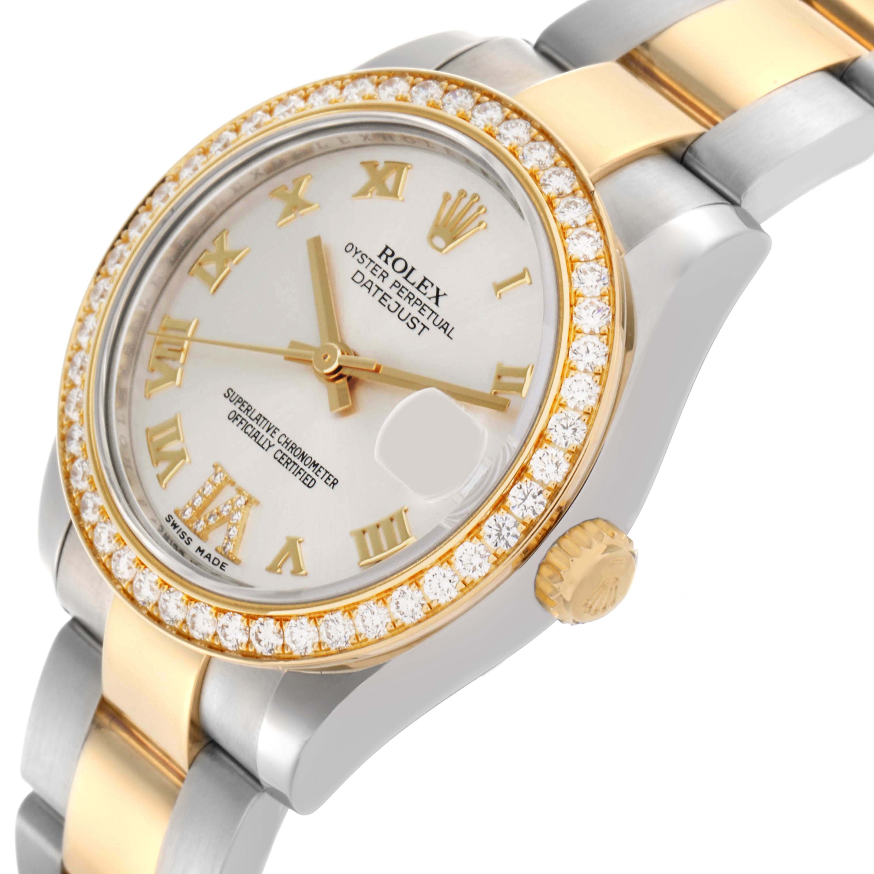 The Rolex Datejust 178383 Women's Steel and Gold (two tone) Silver Dial 178383 Women's Steel and Gold (two tone) Silver Dial watch is shown at a slight angle highlighting the dial, bezel, crown, and part of the bracelet.