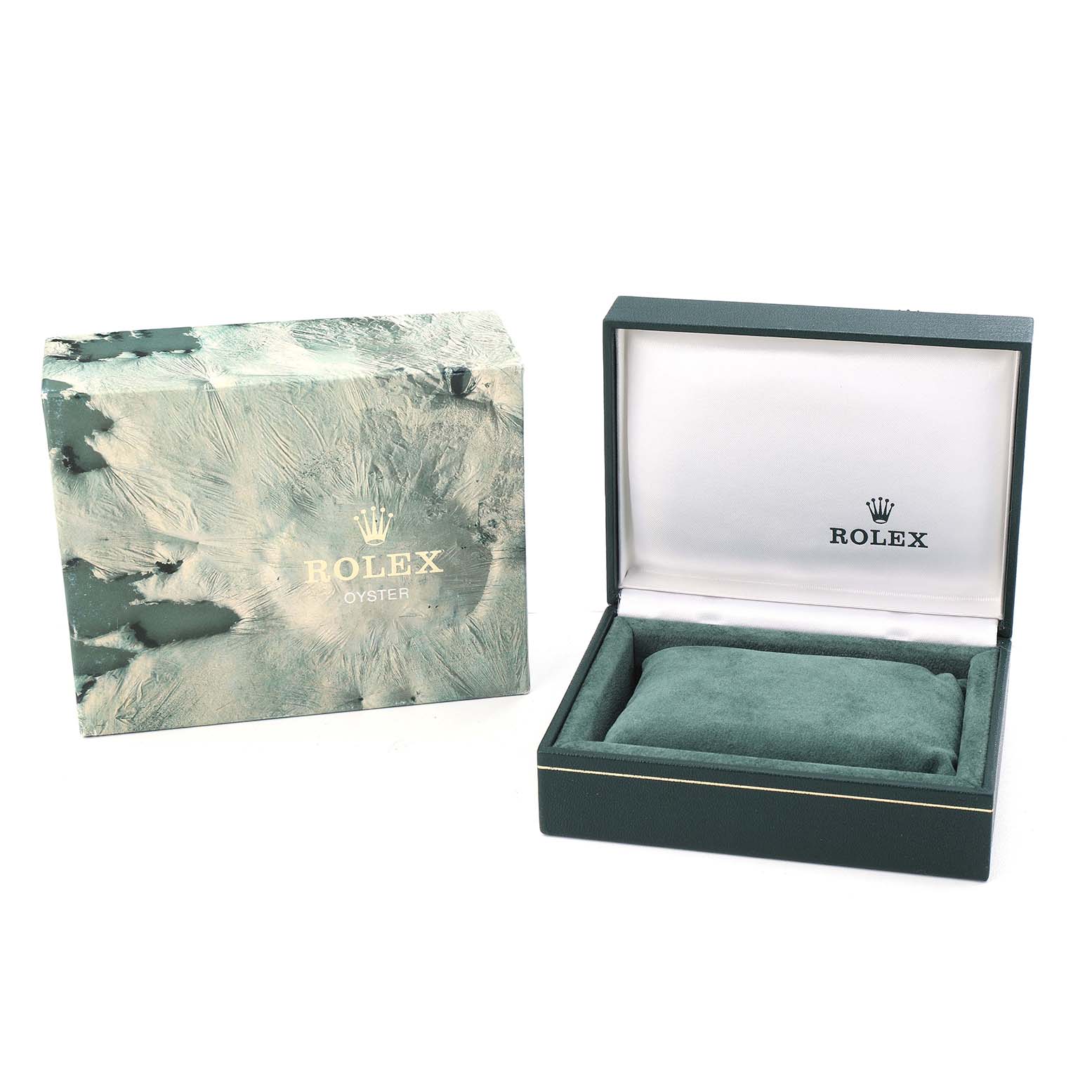 The image shows a Rolex Mid-Size 68273 Women's Steel and Gold (two tone) Champagne Dial model watch box and outer packaging from a slightly elevated angle.