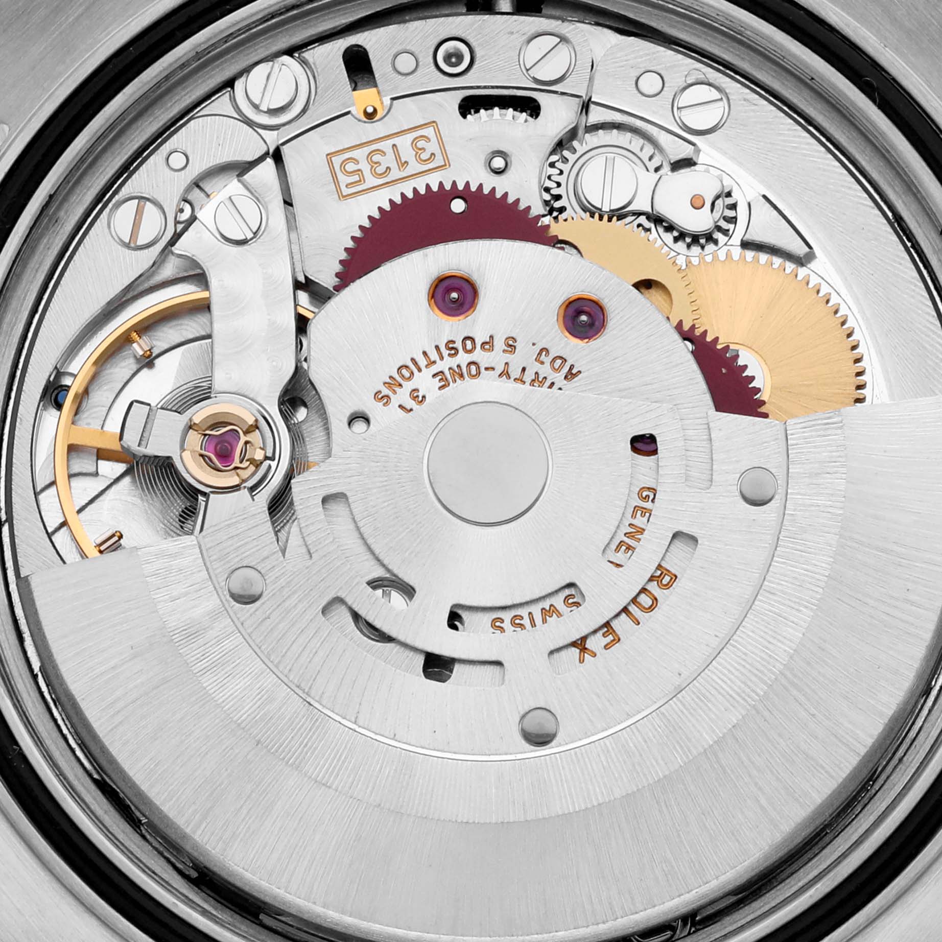This image shows the movement of a Rolex Datejust 16233 Men's Steel and Gold (two tone) Champagne Dial 16233 Men's Steel and Gold (two tone) Champagne Dial, focusing on gears and internal components.