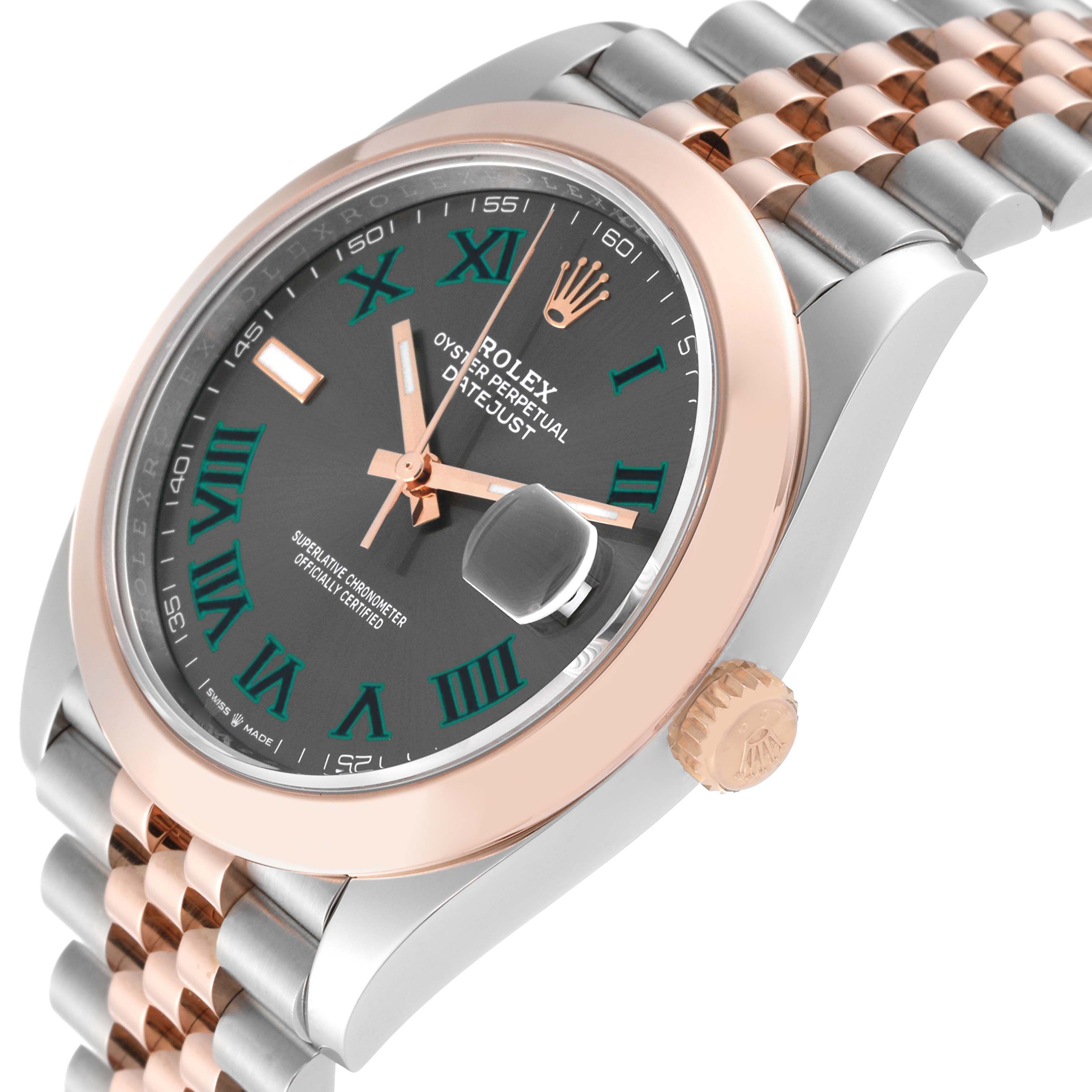 The image shows a close-up angled view of the Rolex Datejust 41 126301 Men's Steel and Gold (two tone) Grey Dial 126301 Men's Steel and Gold (two tone) Grey Dial watch, highlighting the dial, bezel, crown, and part of the bracelet.