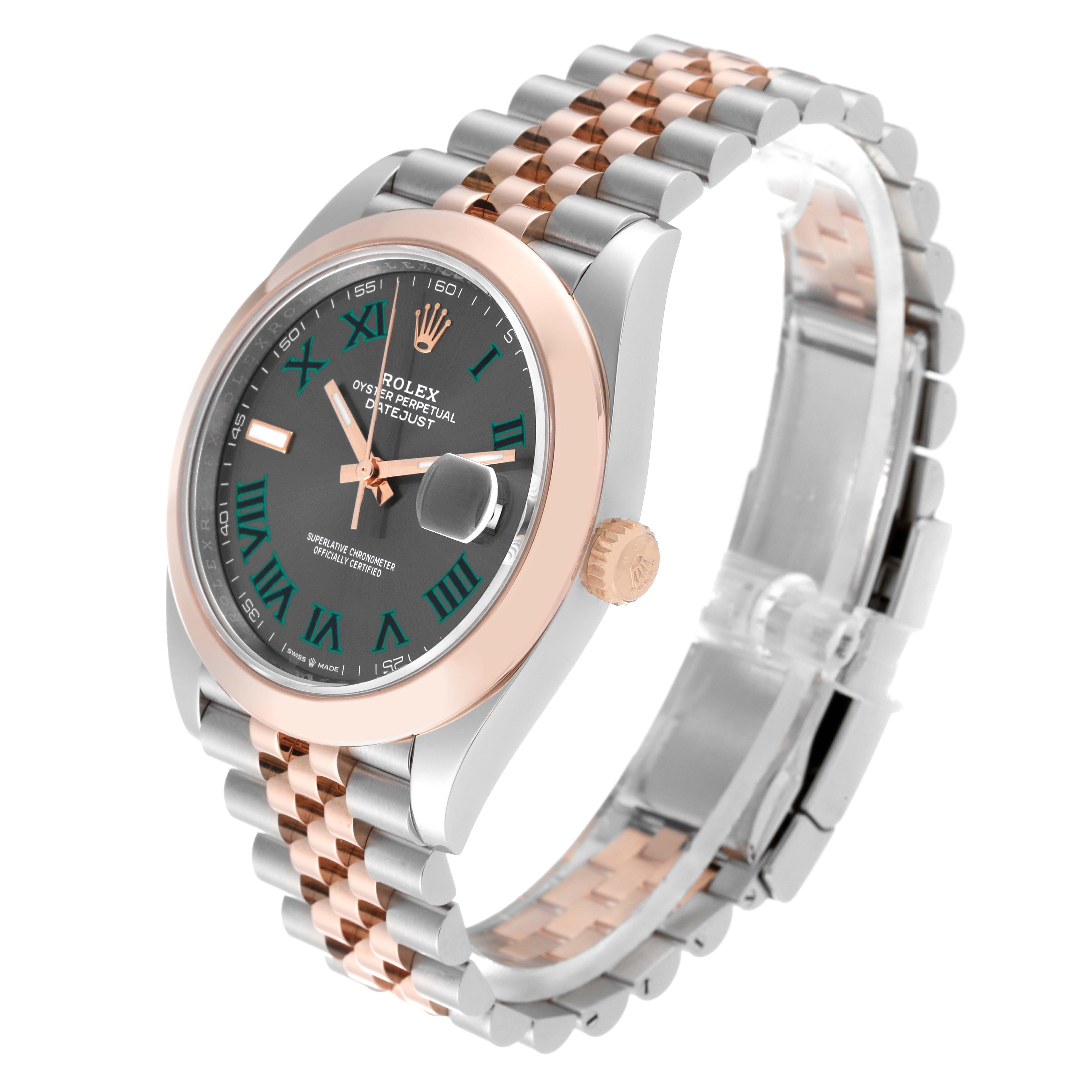 The Rolex Datejust 41 126301 Men's Steel and Gold (two tone) Grey Dial 126301 Men's Steel and Gold (two tone) Grey Dial watch is shown at a slight angle highlighting its dial, bezel, crown, and Jubilee bracelet.