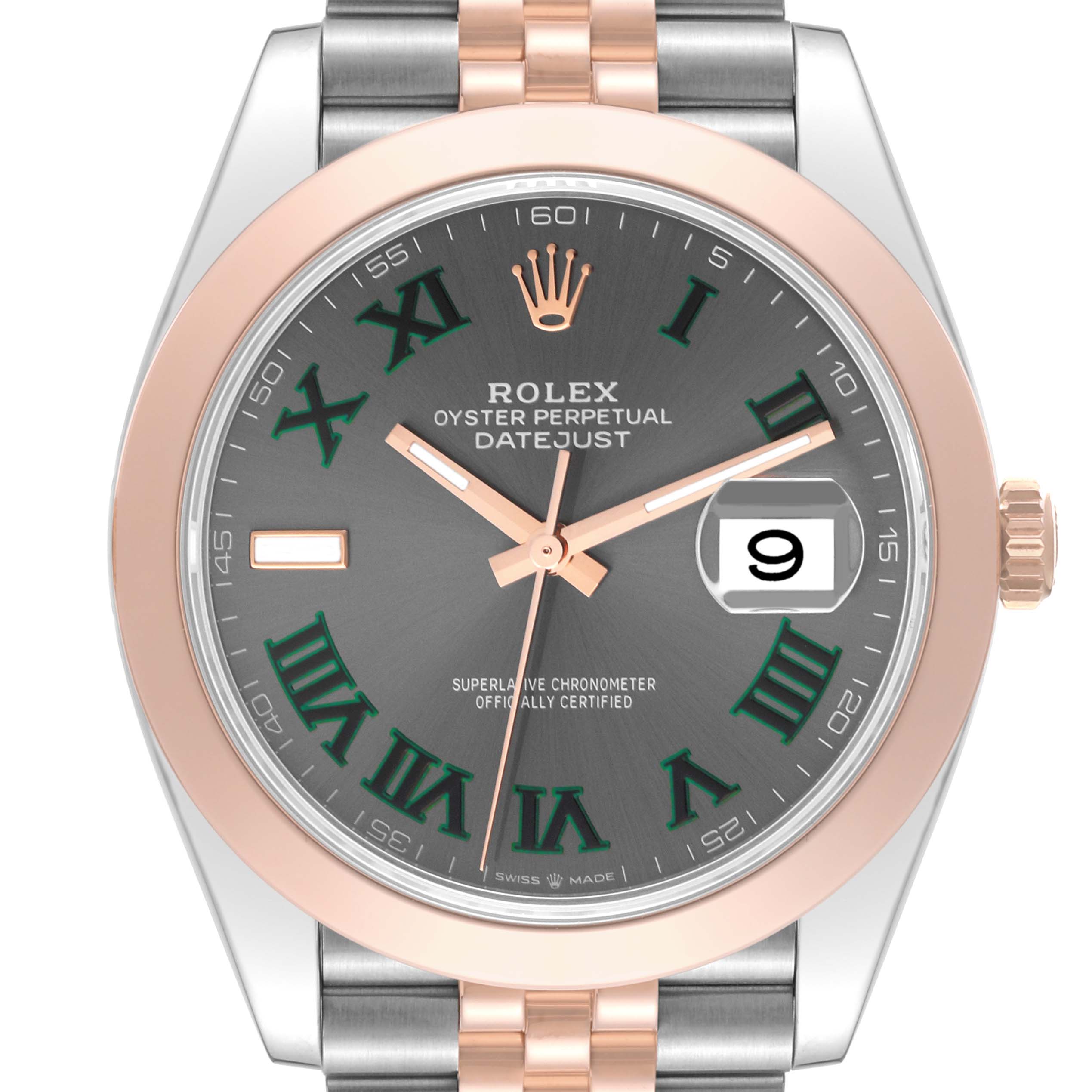 This Rolex Datejust 41 126301 Men's Steel and Gold (two tone) Grey Dial 126301 Men's Steel and Gold (two tone) Grey Dial model is shown from a front angle, highlighting the dial, bezel, and part of the bracelet.