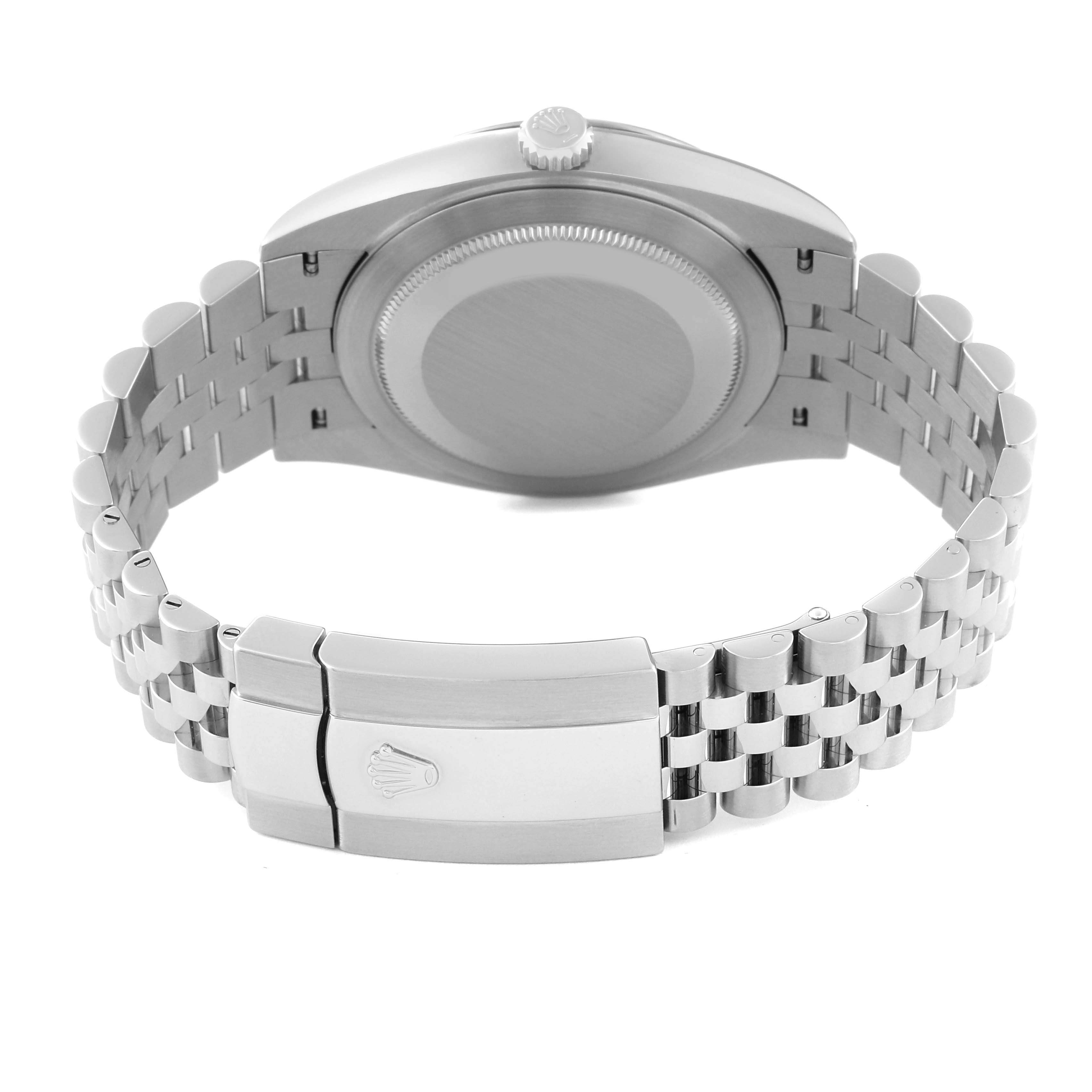 The image shows the back view, bracelet, and clasp of the Rolex Datejust 41 126334 Men
s Stainless Steel Blue Dial 126334 Men
s Stainless Steel Blue Dial model.