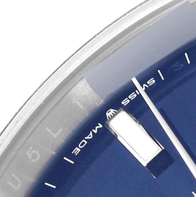 This image shows a close-up of the dial and bezel of a Rolex Datejust 41 126334 Men
s Stainless Steel Blue Dial 126334 Men
s Stainless Steel Blue Dial watch.
