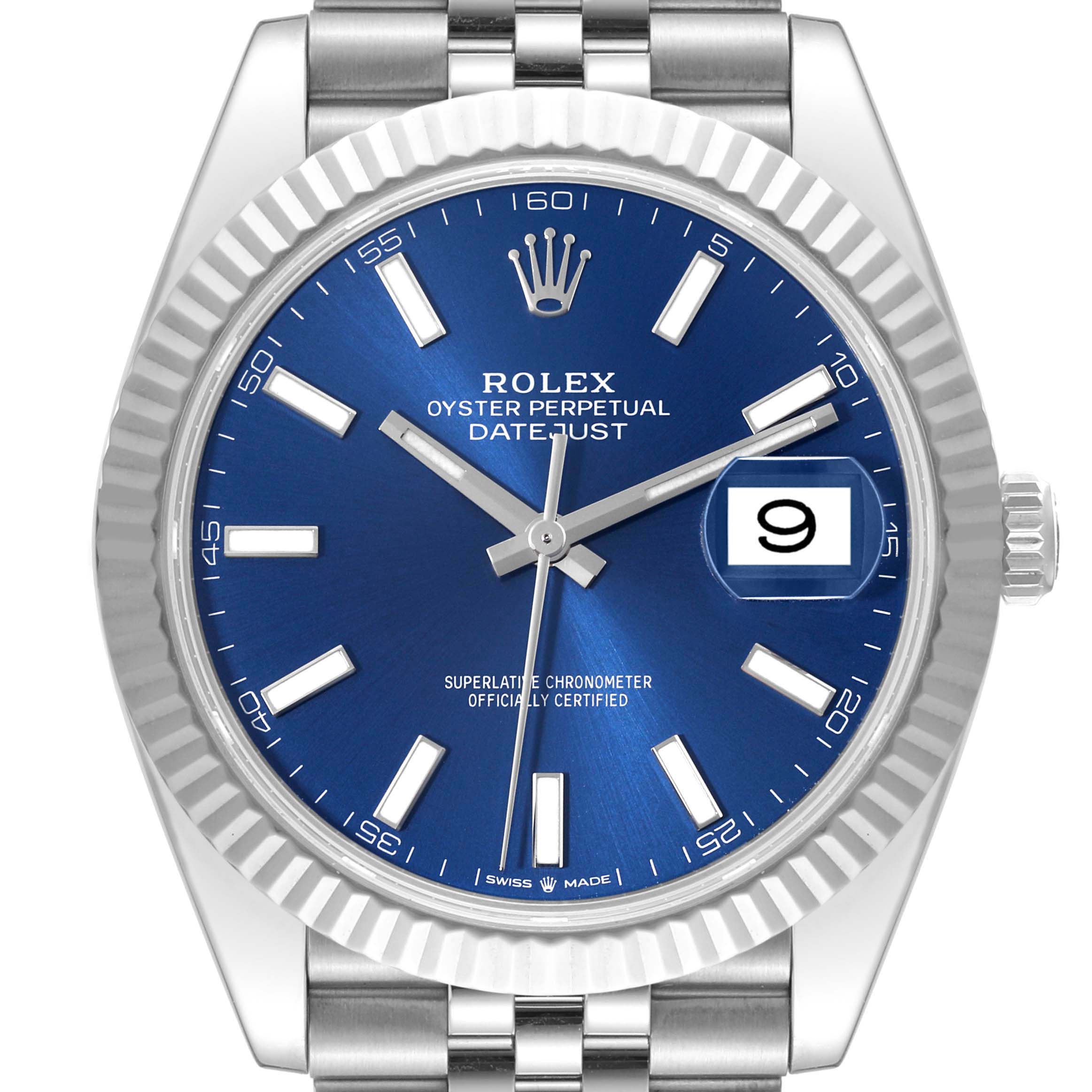 Rolex Datejust 41 Steel White Gold Blue Dial Mens Watch 126334 Box Card ...