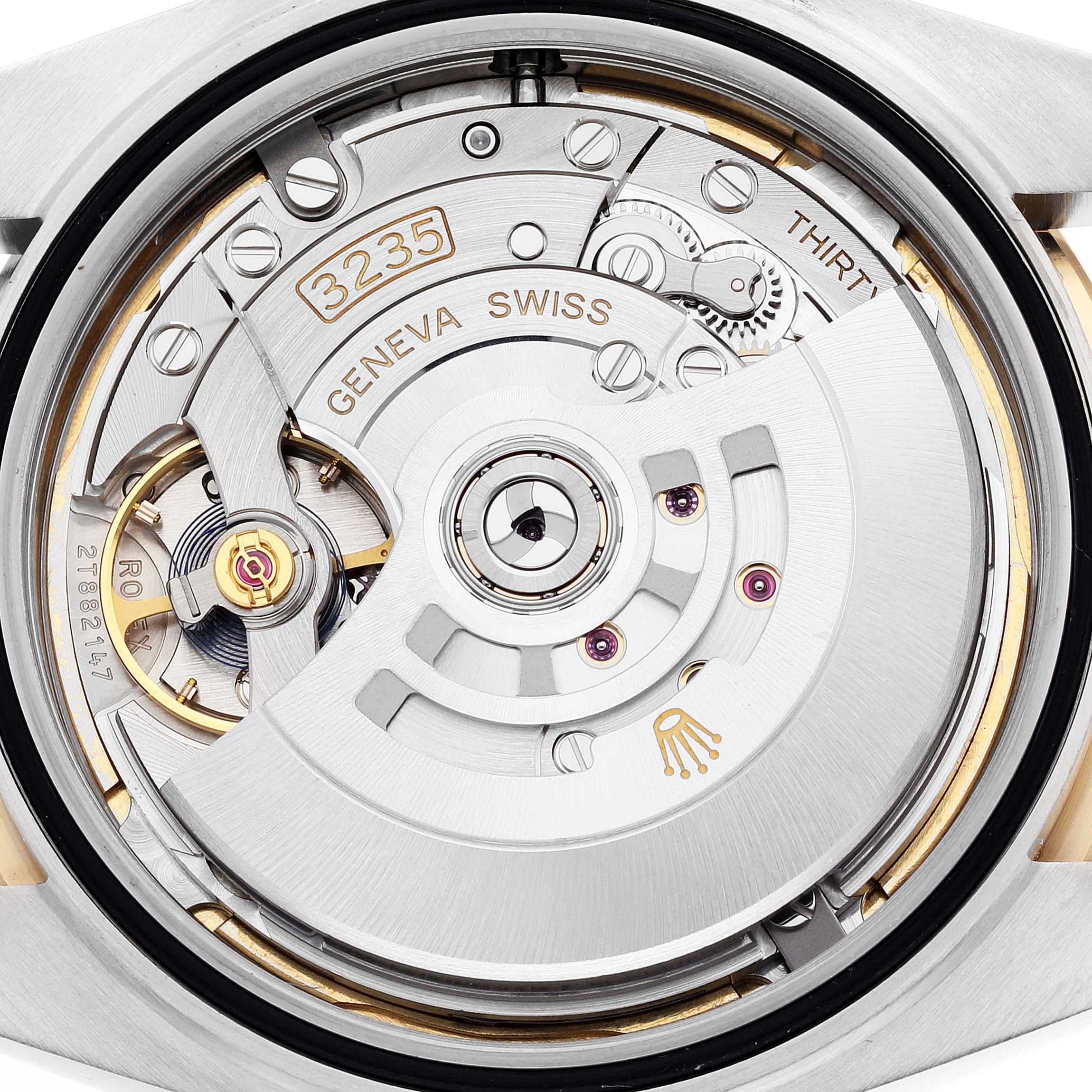 This image shows the internal mechanism of the Rolex Datejust 41 126333 Men's Steel and Gold (two tone) Champagne Dial 126333 Men's Steel and Gold (two tone) Champagne Dial watch, viewed from the back.