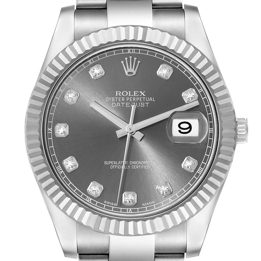 Rolex Datejust II 41 Rhodium Diamond Dial Steel White Gold Mens Watch 116334 SwissWatchExpo