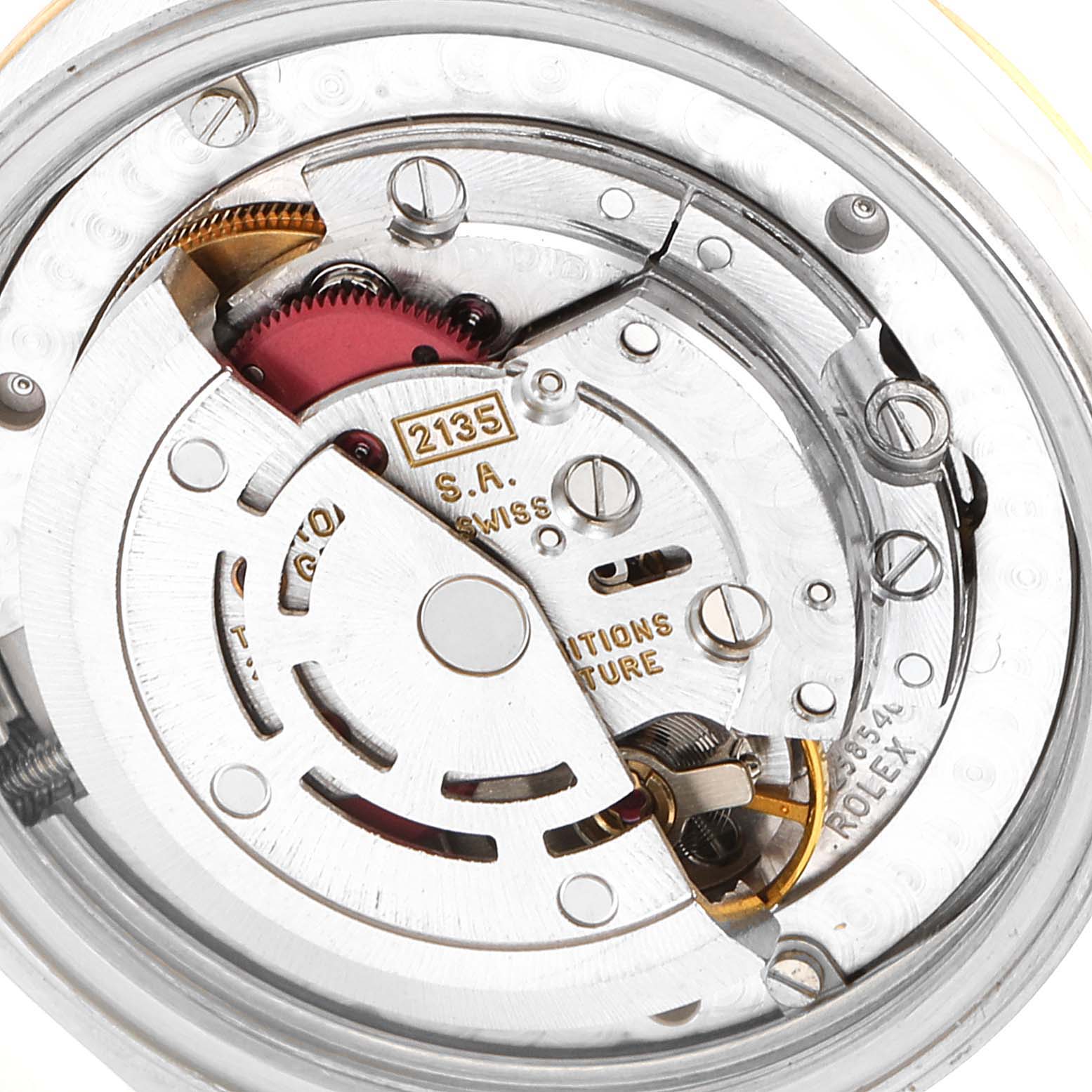 This image shows the internal mechanical movement of a Mid-Size Rolex watch model.