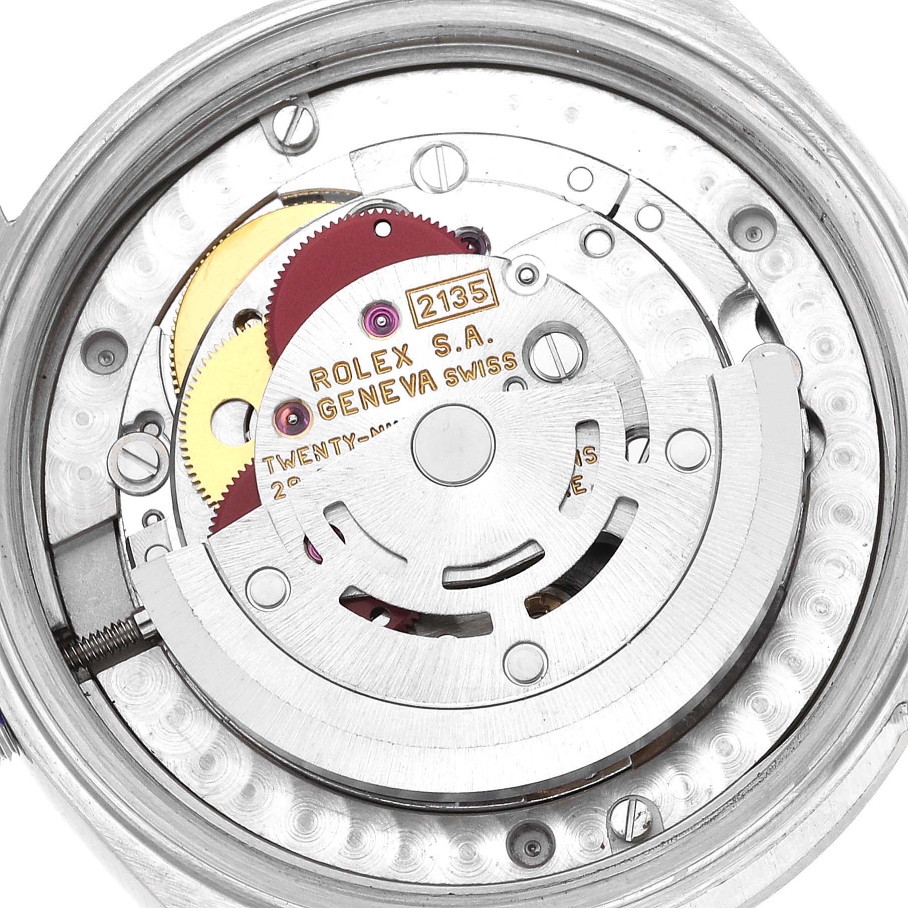 The image shows the internal mechanism of a Mid-Size Rolex watch, focusing on its movement and rotor components.