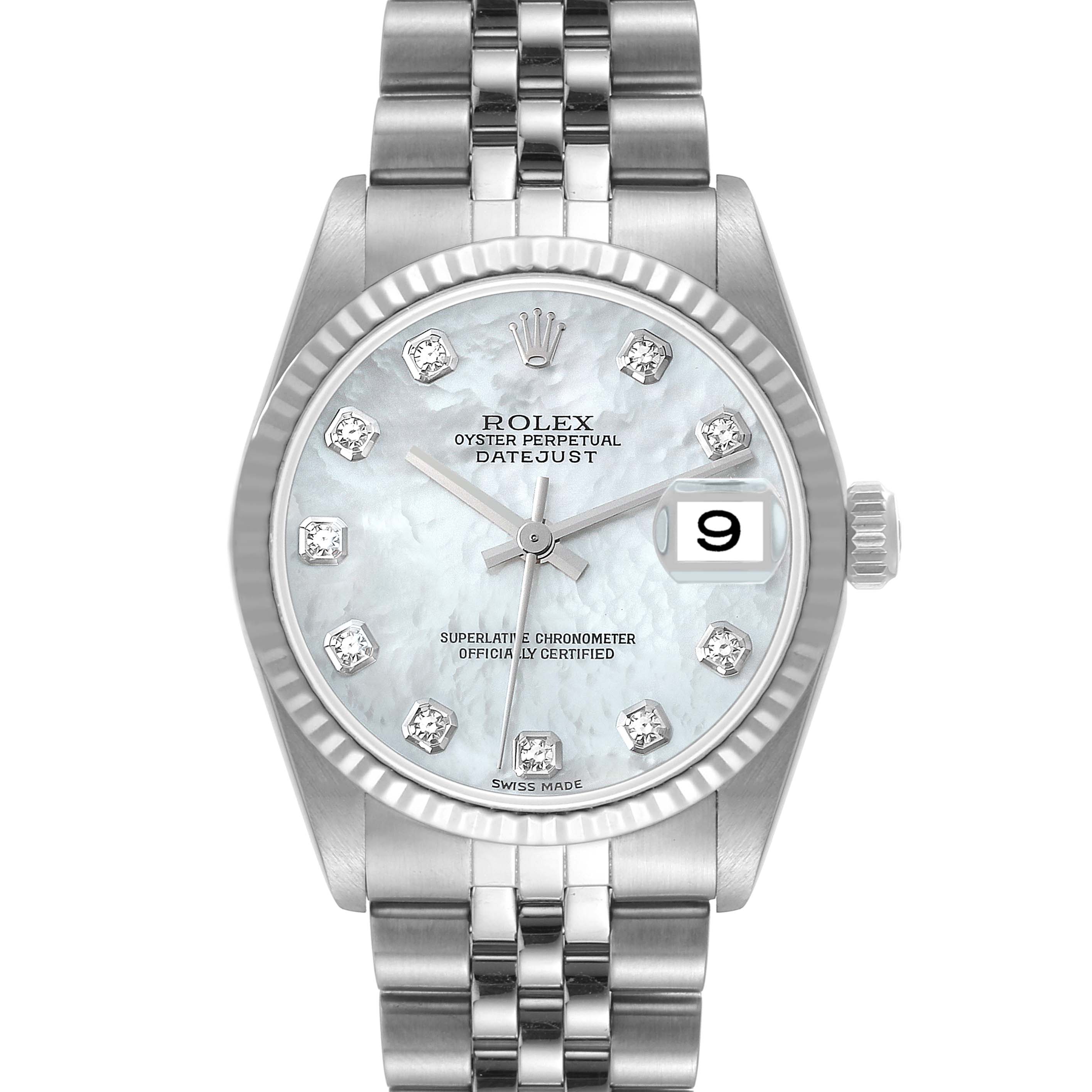 Rolex Datejust Midsize White Gold MOP Diamond Dial Ladies Watch 78274 ...