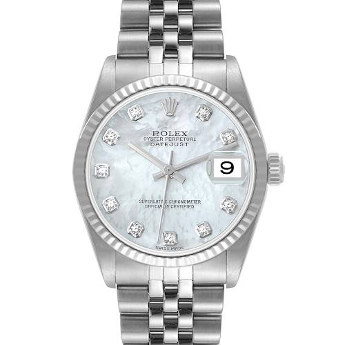 Photo of Rolex Datejust Midsize White Gold MOP Diamond Dial Ladies Watch 78274 Box Papers