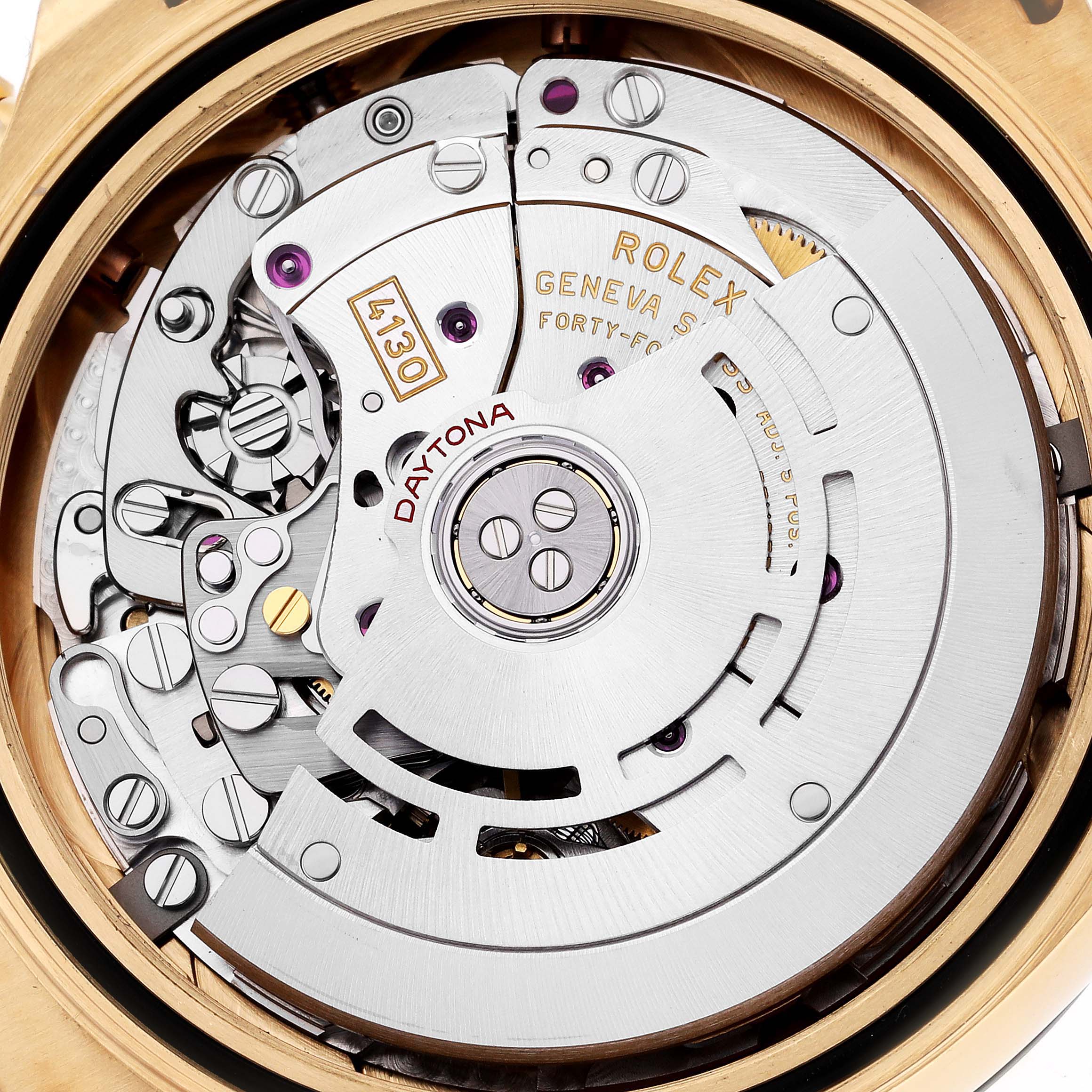 The image shows the movement mechanism of a Rolex Daytona 116518 Men's Yellow Gold Black Dial 116518 Men's Yellow Gold Black Dial watch from a top-down angle.