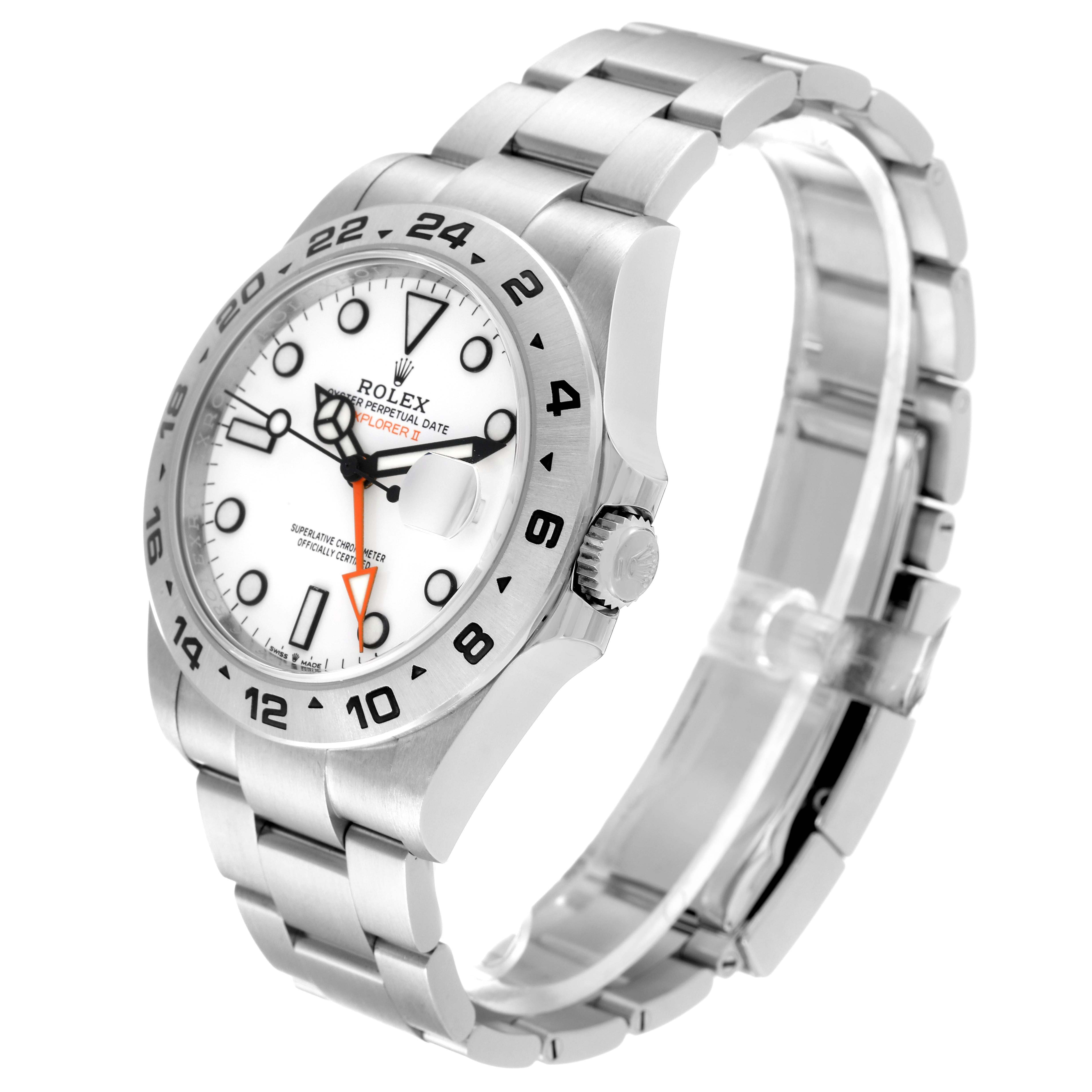 The image shows a side profile of a Rolex Explorer 226570 Men
s Stainless Steel White Dial 226570 Men
s Stainless Steel White Dial watch, highlighting the face, bezel, crown, and bracelet.