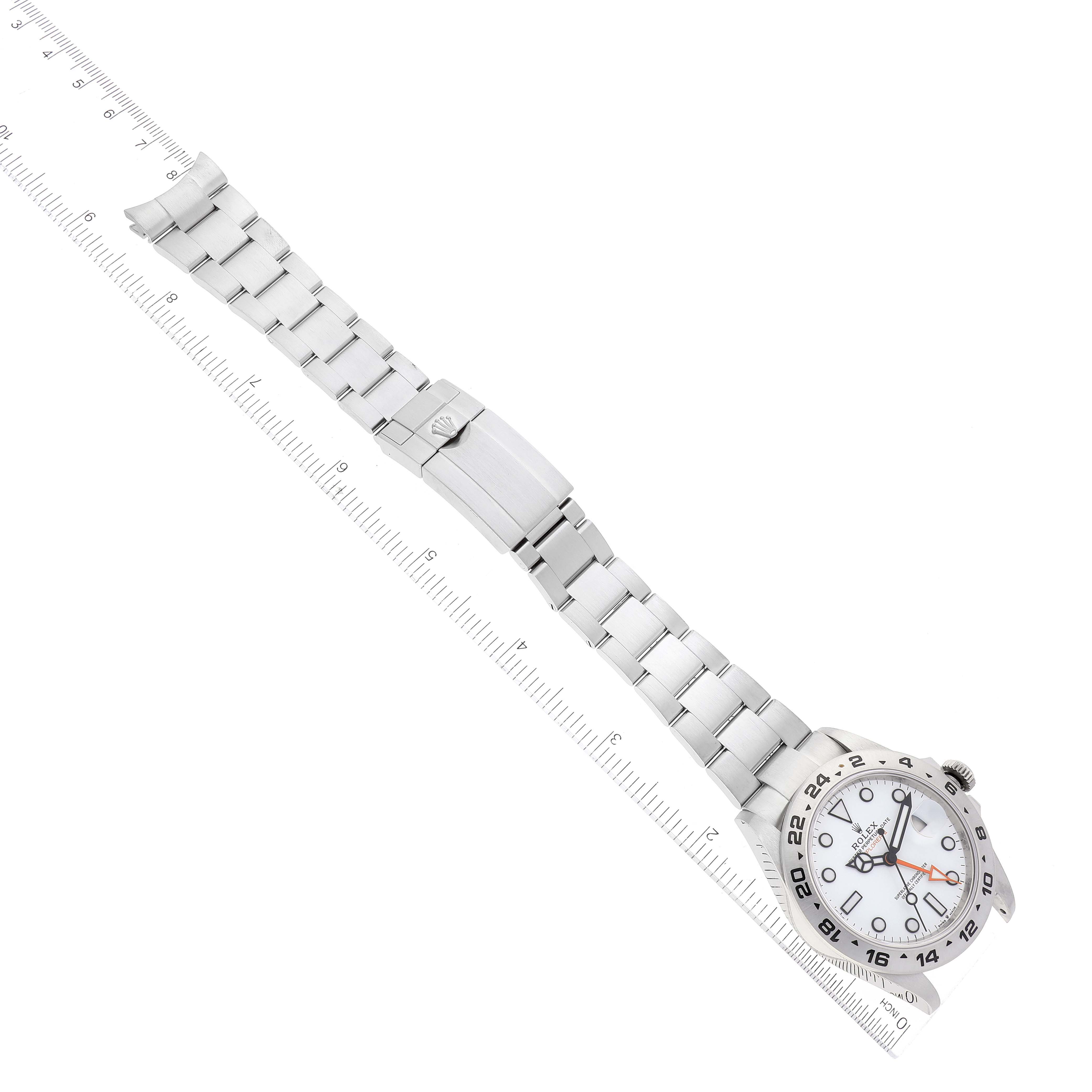 The image shows a stainless steel Rolex Explorer 226570 Men
s Stainless Steel White Dial 226570 Men
s Stainless Steel White Dial watch laid diagonally, displaying both the face and bracelet.