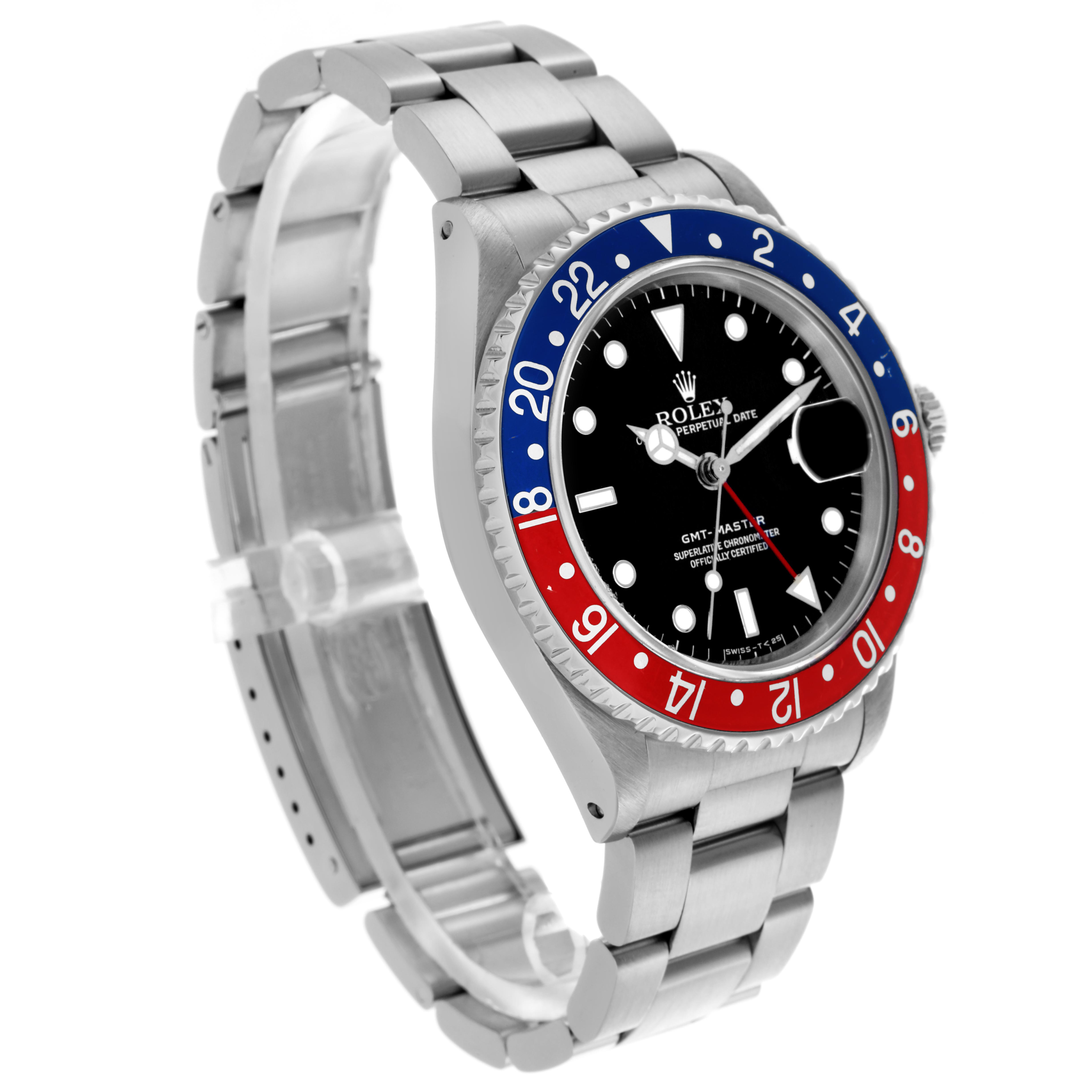 The Rolex GMT-Master 16700 Men's Stainless Steel Black Dial 16700 Men's Stainless Steel Black Dial watch is shown at a three-quarter angle, displaying its bezel, dial, crown, and bracelet.