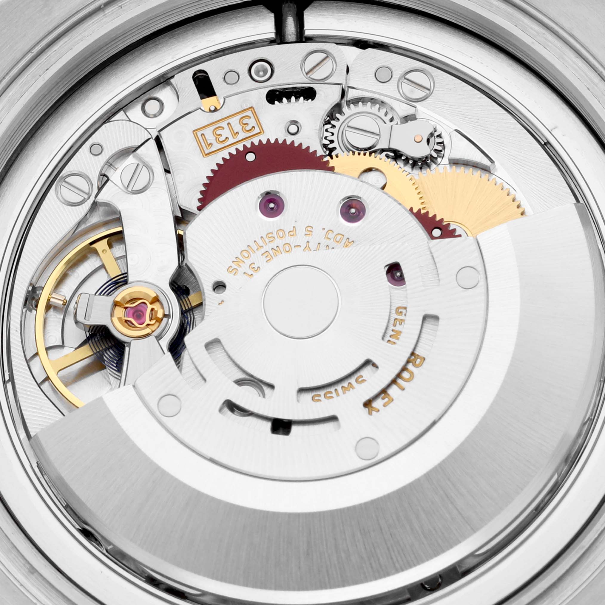 The image shows a close-up of the internal movement mechanism of a Rolex Air-King 116900 Men's Stainless Steel Black Dial 116900 Men's Stainless Steel Black Dial watch.