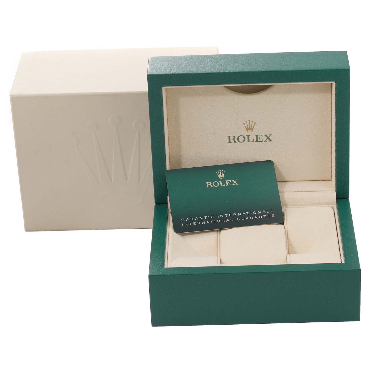 The image shows the original Rolex Air-King 116900 Men's Stainless Steel Black Dial 116900 Men's Stainless Steel Black Dial watch box with its guarantee card.