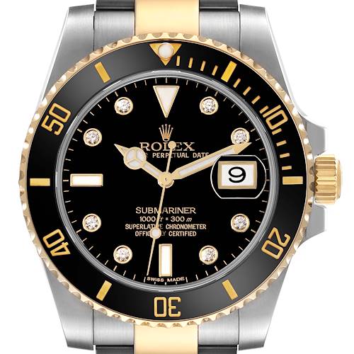 Photo of Rolex Submariner Steel Yellow Gold Black Diamond Dial Mens Watch 116613