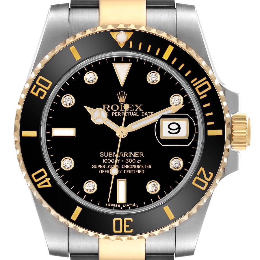 Rolex Submariner Steel Yellow Gold Black Diamond Dial Mens Watch 116613 SwissWatchExpo