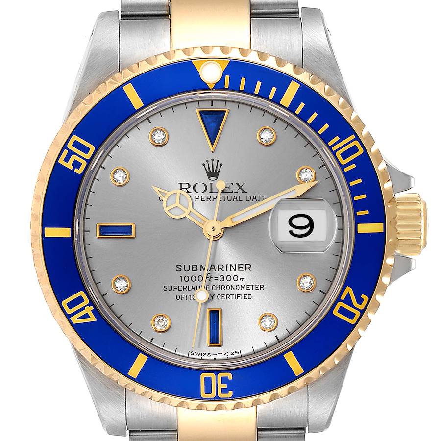 Rolex Submariner Steel Yellow Gold Diamond Serti Dial Mens Watch 16613 SwissWatchExpo