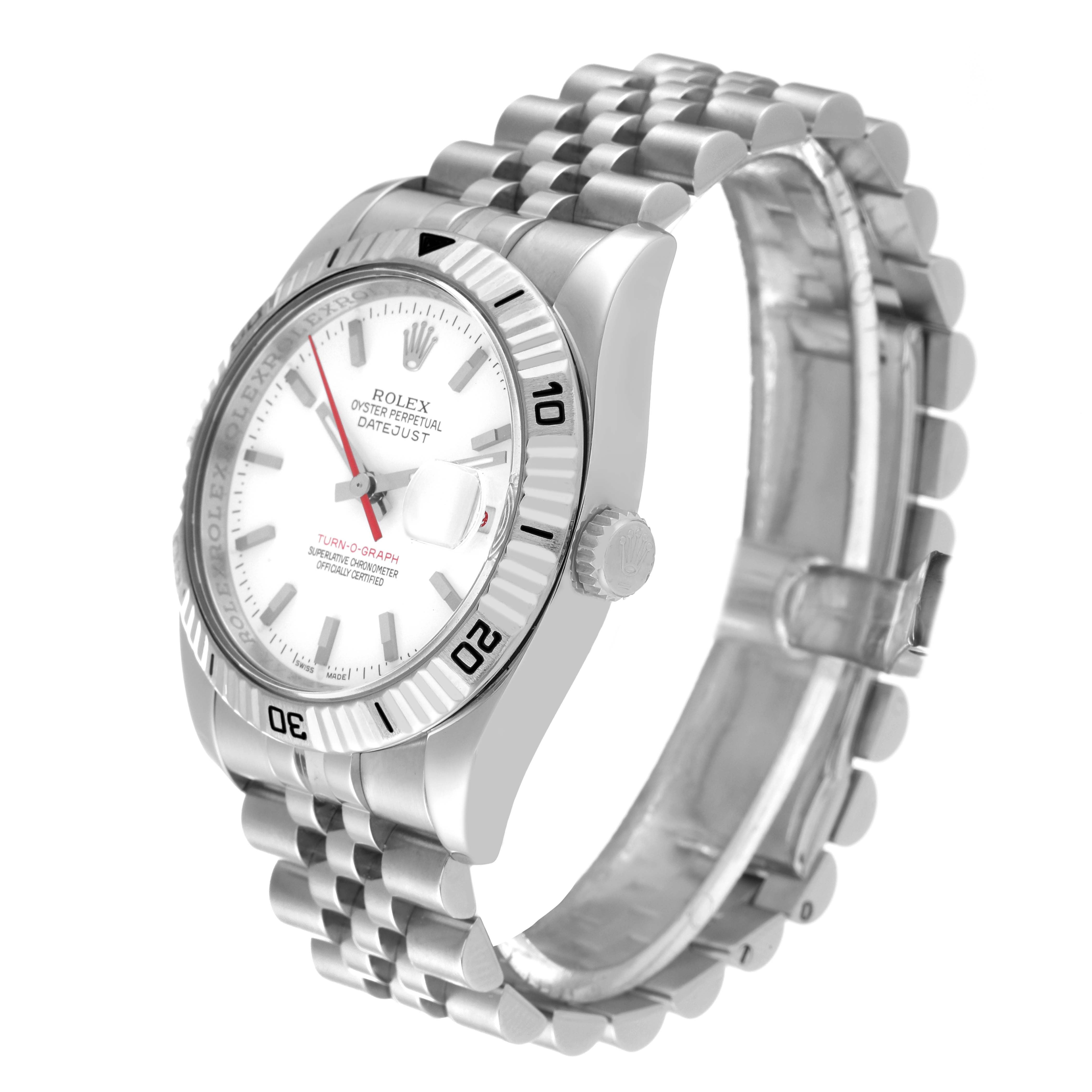 The image shows a Rolex Turn-o-Graph 116264 Men's Stainless Steel White Dial 116264 Men's Stainless Steel White Dial watch, featuring a stainless steel bracelet, bezel, crown, and white dial.