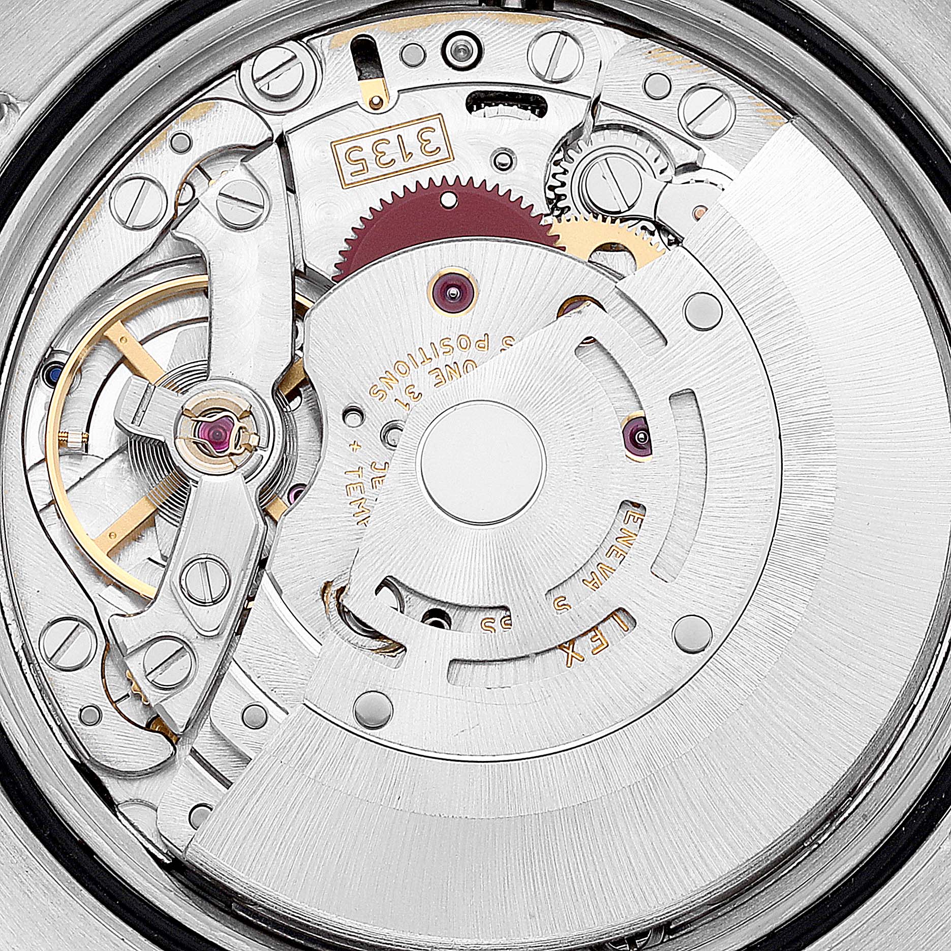 This image shows a close-up view of the movement and inner mechanics of a Rolex Turn-o-Graph 116264 Men's Stainless Steel White Dial 116264 Men's Stainless Steel White Dial watch.
