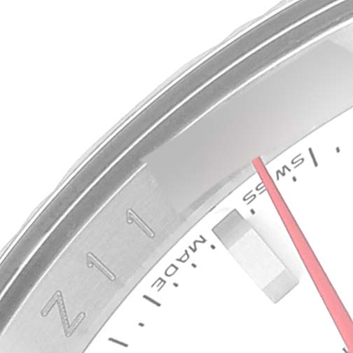 The image shows a close-up of a Rolex Turn-o-Graph 116264 Men's Stainless Steel White Dial 116264 Men's Stainless Steel White Dial watch, featuring part of the bezel, the dial, and the second hand.