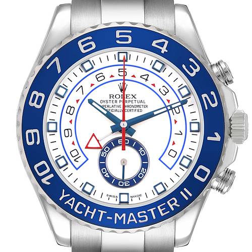 Photo of Rolex Yachtmaster II Steel Blue Cerachrom Bezel Mens Watch 116680 Box Card