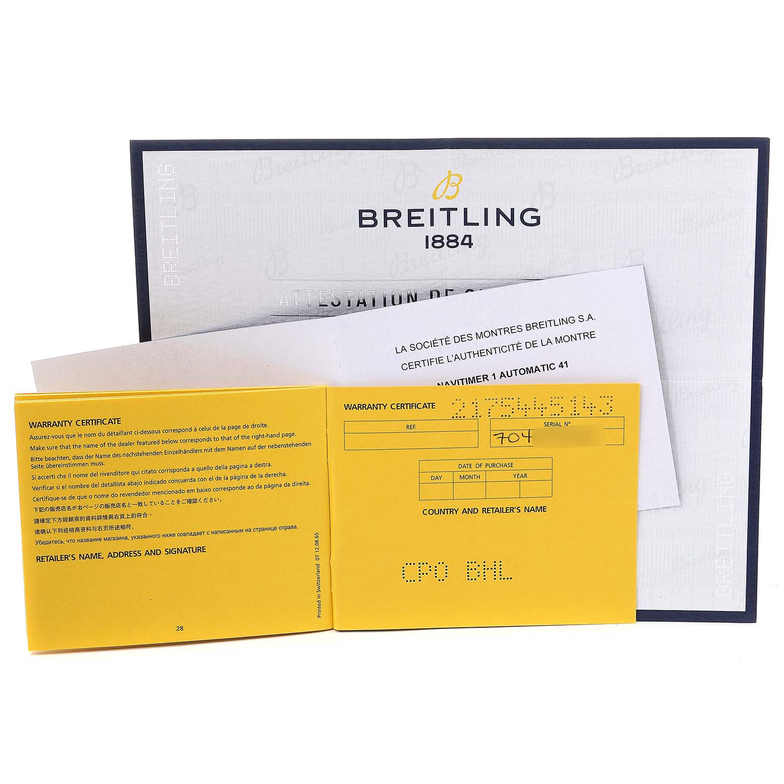 The image shows warranty certificates and Best Quality
ity documentation for a Breitling Navitimer U17326211M1P1 Men
s Stainless Steel Grey Dial U17326211M1P1 Men
s Stainless Steel Grey Dial 1 Automatic 41.