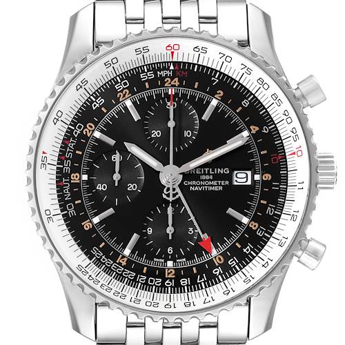 Photo of Breitling Navitimer World Black Dial Steel Mens Watch A24322 Box Card