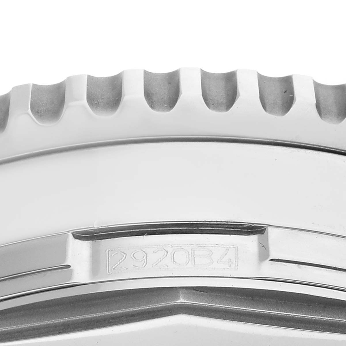 The image shows a close-up side view of the bezel and engraved part number on a Breitling Navitimer A24322121B2A1 Men
s Stainless Steel Black Dial A24322121B2A1 Men
s Stainless Steel Black Dial watch.