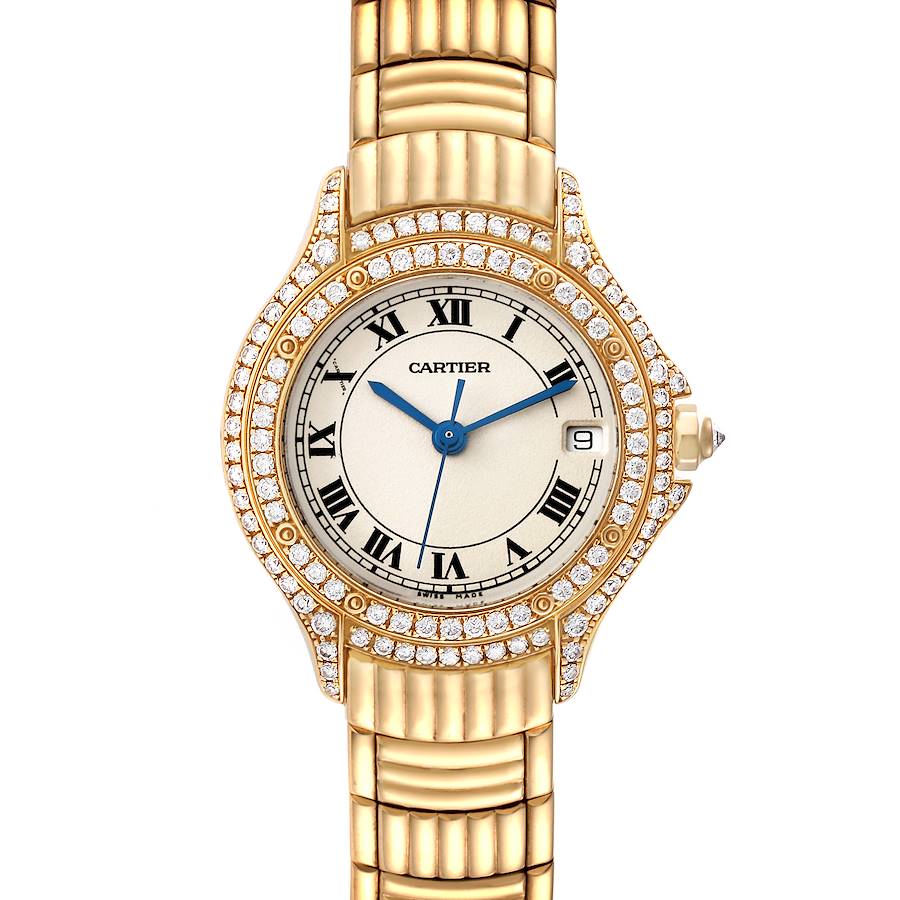 Cartier Cougar Yellow Gold Diamond Bezel Ladies Watch 1171 Box Service Papers SwissWatchExpo