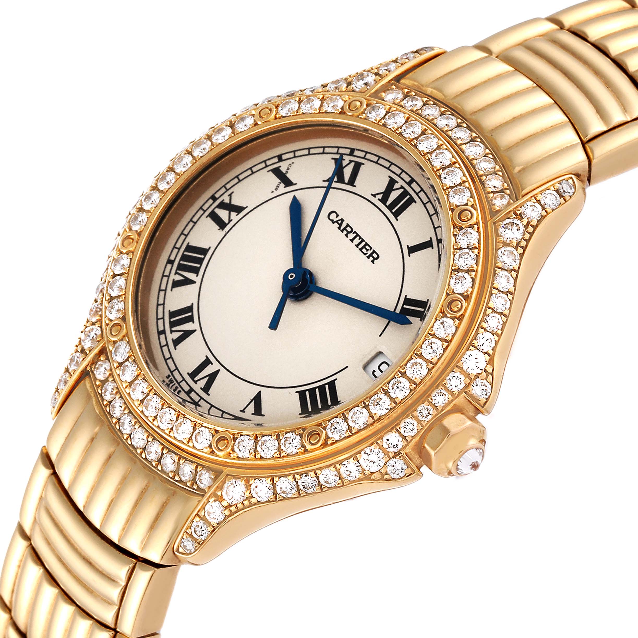 Cartier Cougar Yellow Gold Diamond Bezel Ladies Watch 1171 Box Service ...