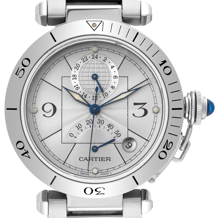 Cartier Pasha Power Reserve Silver Dial Steel Mens Watch W31037H3 SwissWatchExpo