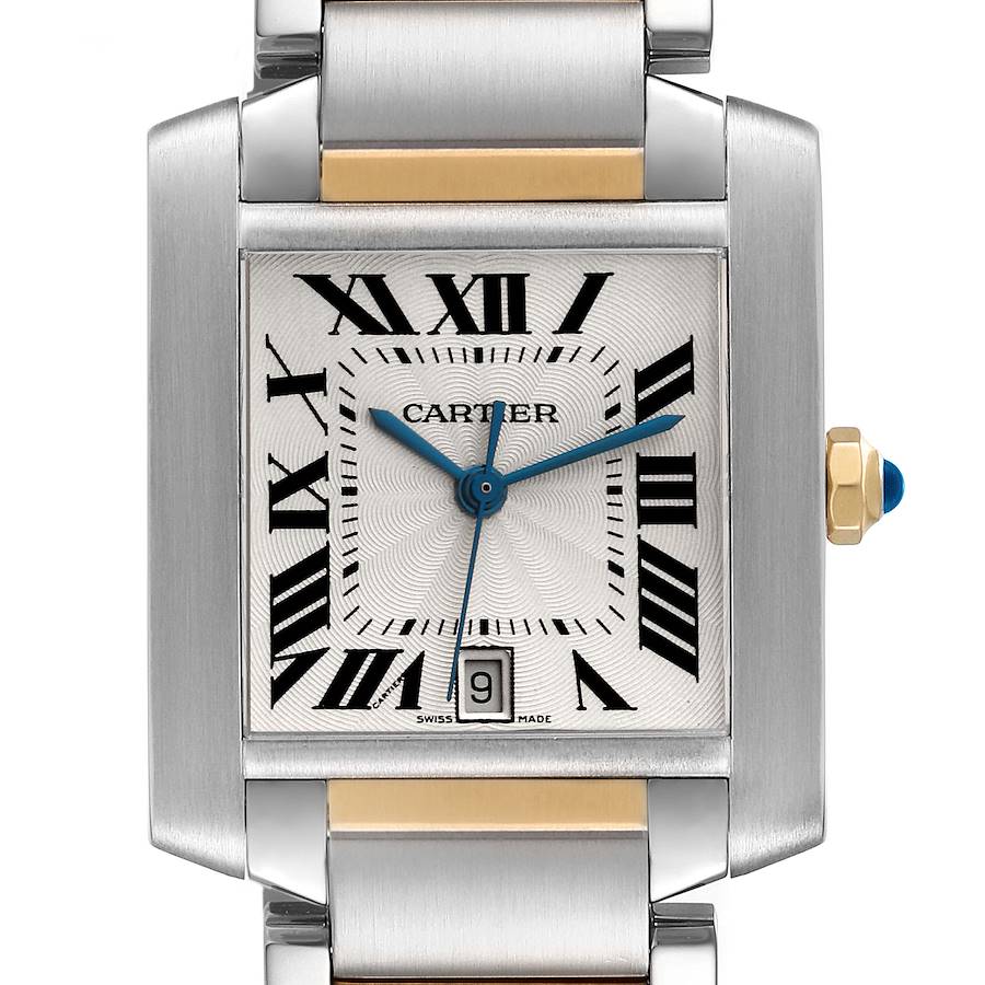 Cartier Tank Francaise Steel Yellow Gold Silver Dial Mens Watch W51005Q4 SwissWatchExpo