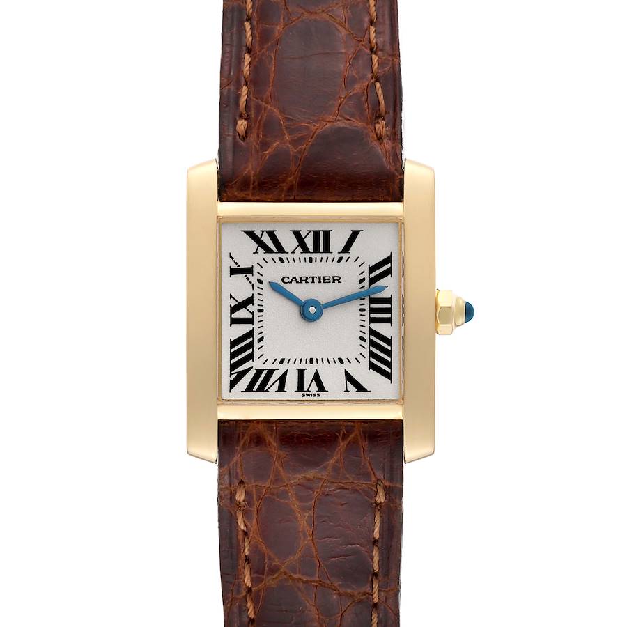 Cartier Tank Francaise Yellow Gold Brown Strap Ladies Watch W5000256 SwissWatchExpo
