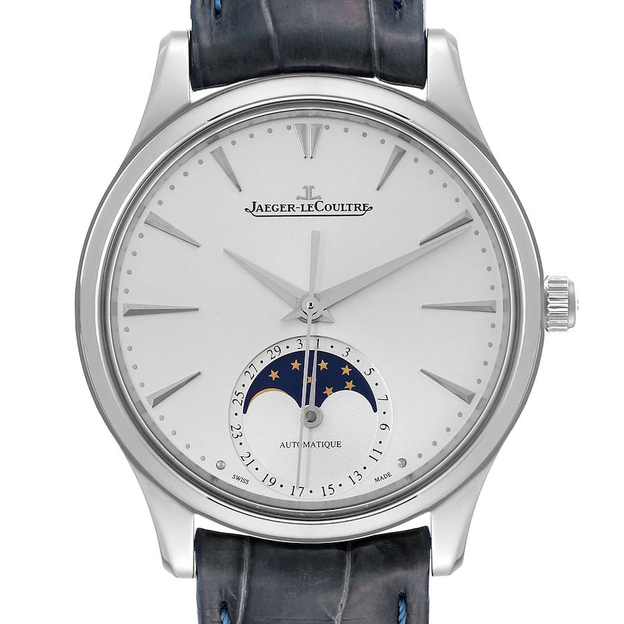 Jaeger LeCoultre Master Ultra Thin Moon Steel Mens Watch 145.8.64.S Q1258420 Box Card SwissWatchExpo