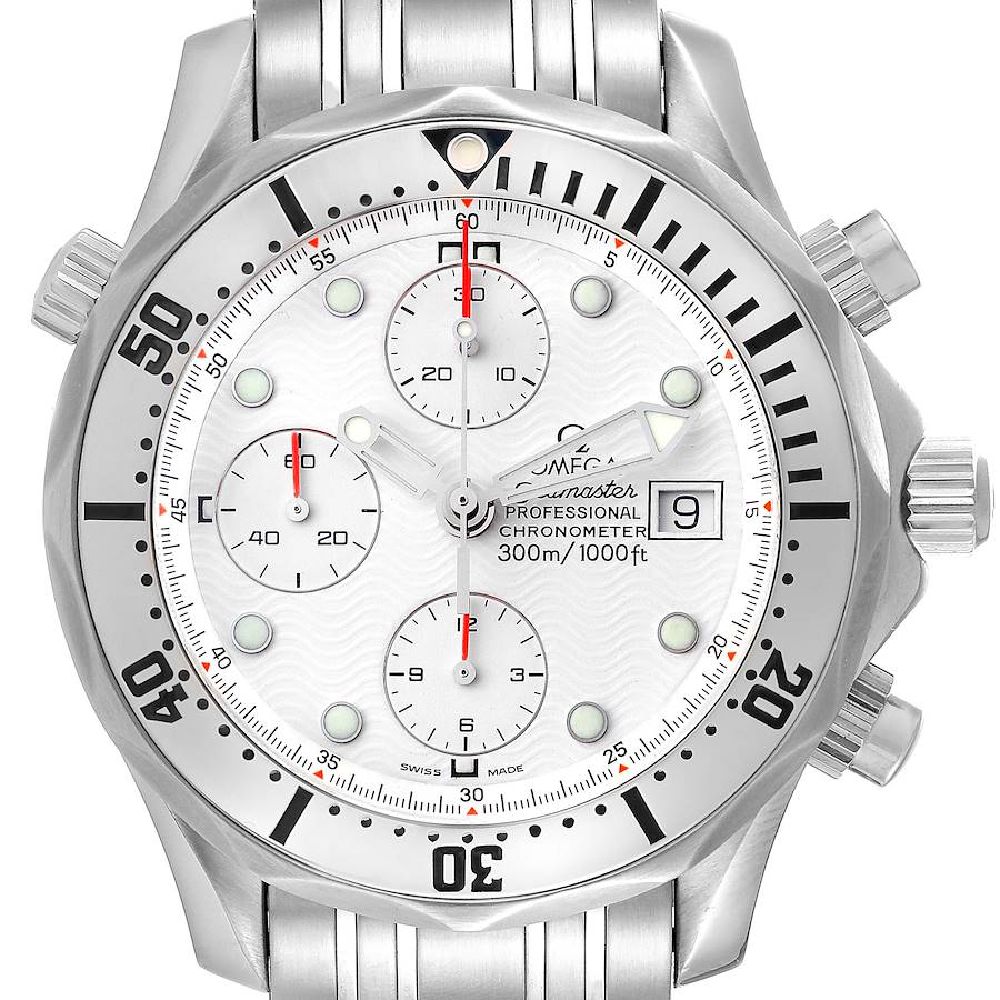 Omega Seamaster 300M Chronograph Steel White Dial Mens Watch 2598.20.00 Box Card SwissWatchExpo