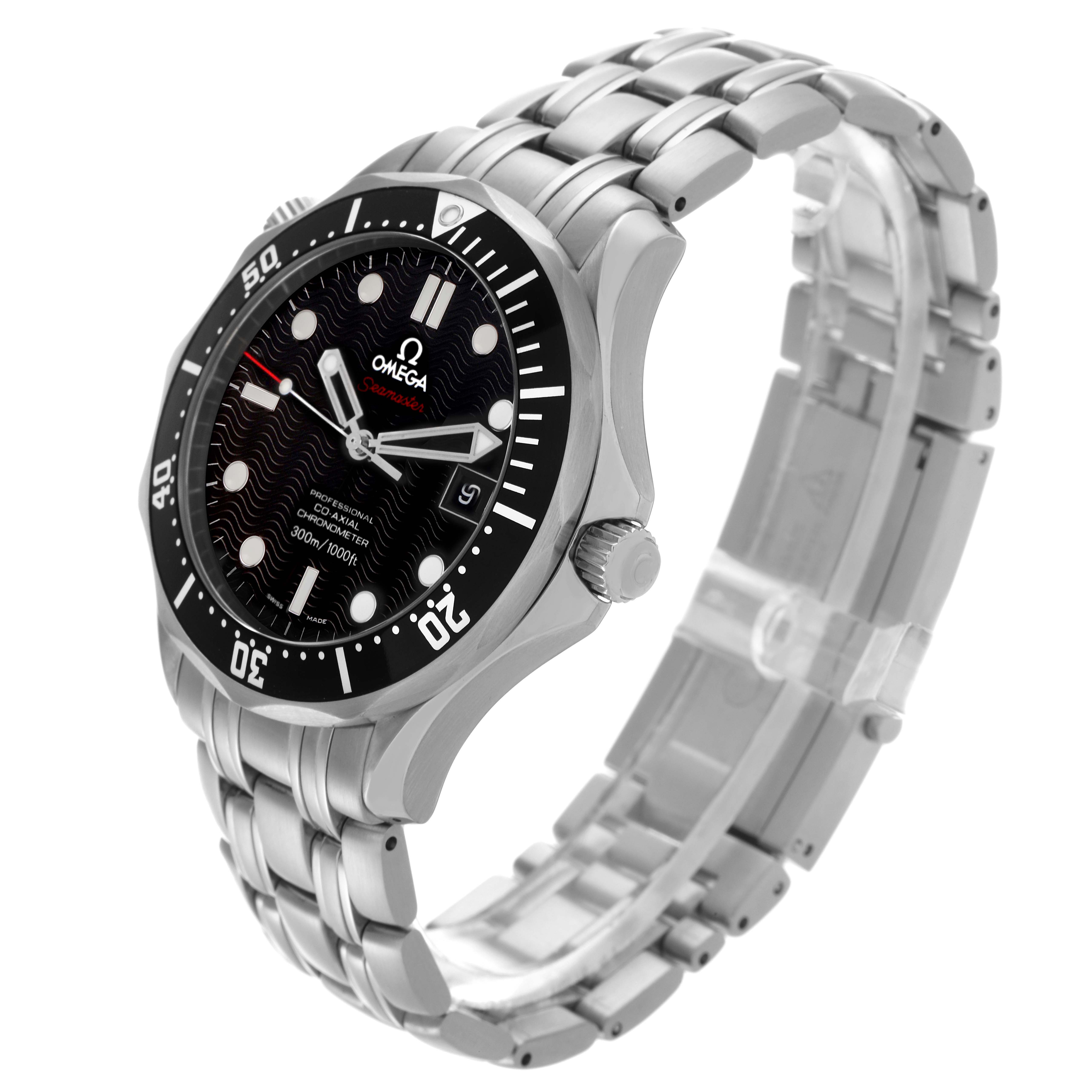 The Omega Seamaster 212.30.41.20.01.002 Men
s Stainless Steel Black Dial 212.30.41.20.01.002 Men
s Stainless Steel Black Dial watch is shown at a three-quarter angle, highlighting the face, bezel, crown, and bracelet.