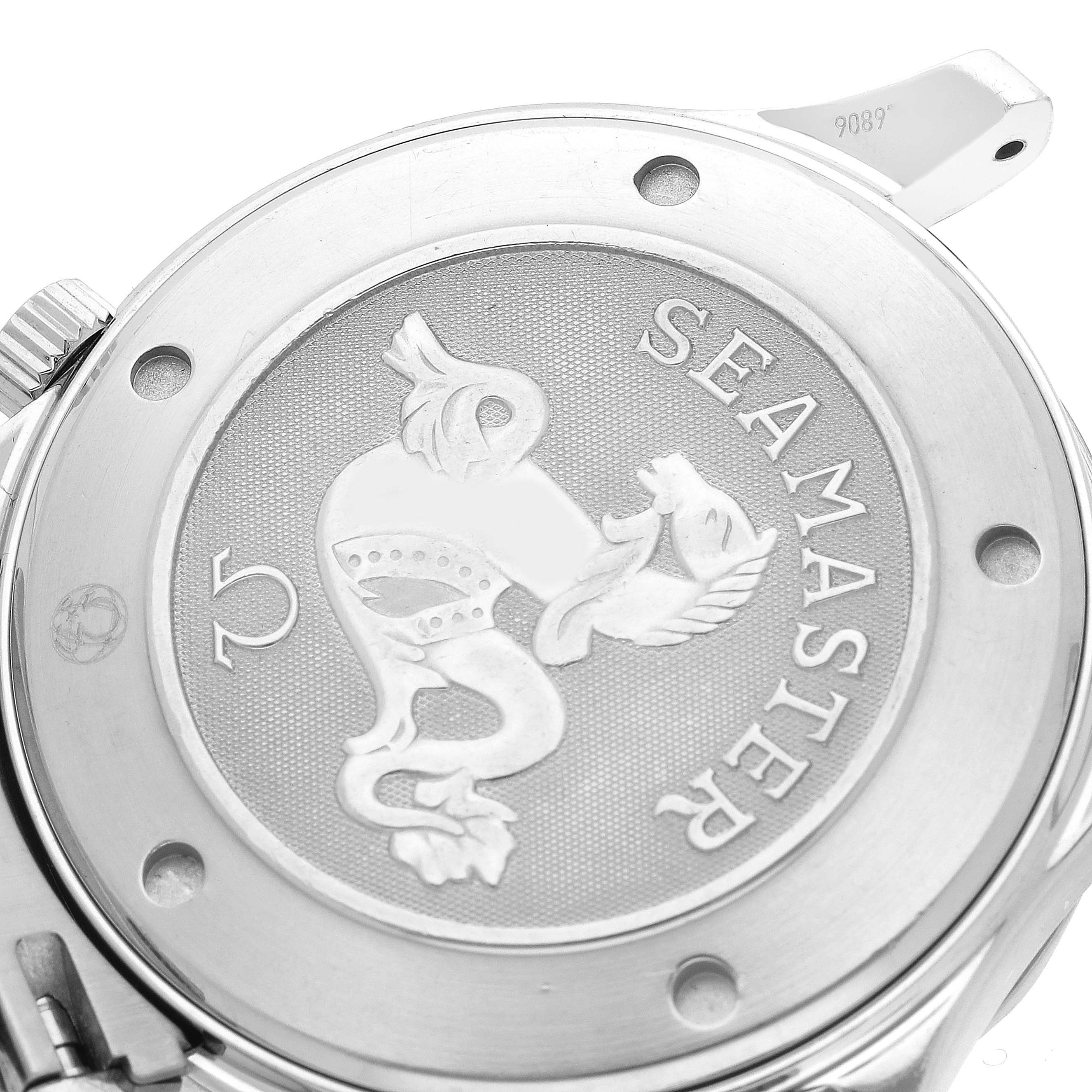 The image shows the back of an Omega Seamaster 212.30.41.61.01.001 Men
s Stainless Steel Black Dial 212.30.41.61.01.001 Men
s Stainless Steel Black Dial watch, highlighting the case back design and logo.