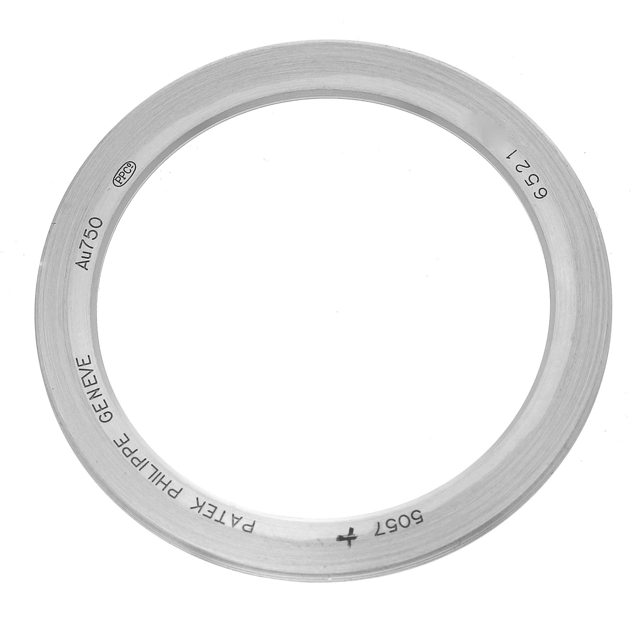 This image shows the bezel from a Patek Philippe Calatrava 5057G-010 Men's White Gold Grey Dial 5057G-010 Men's White Gold Grey Dial watch, viewed from a top-down angle.