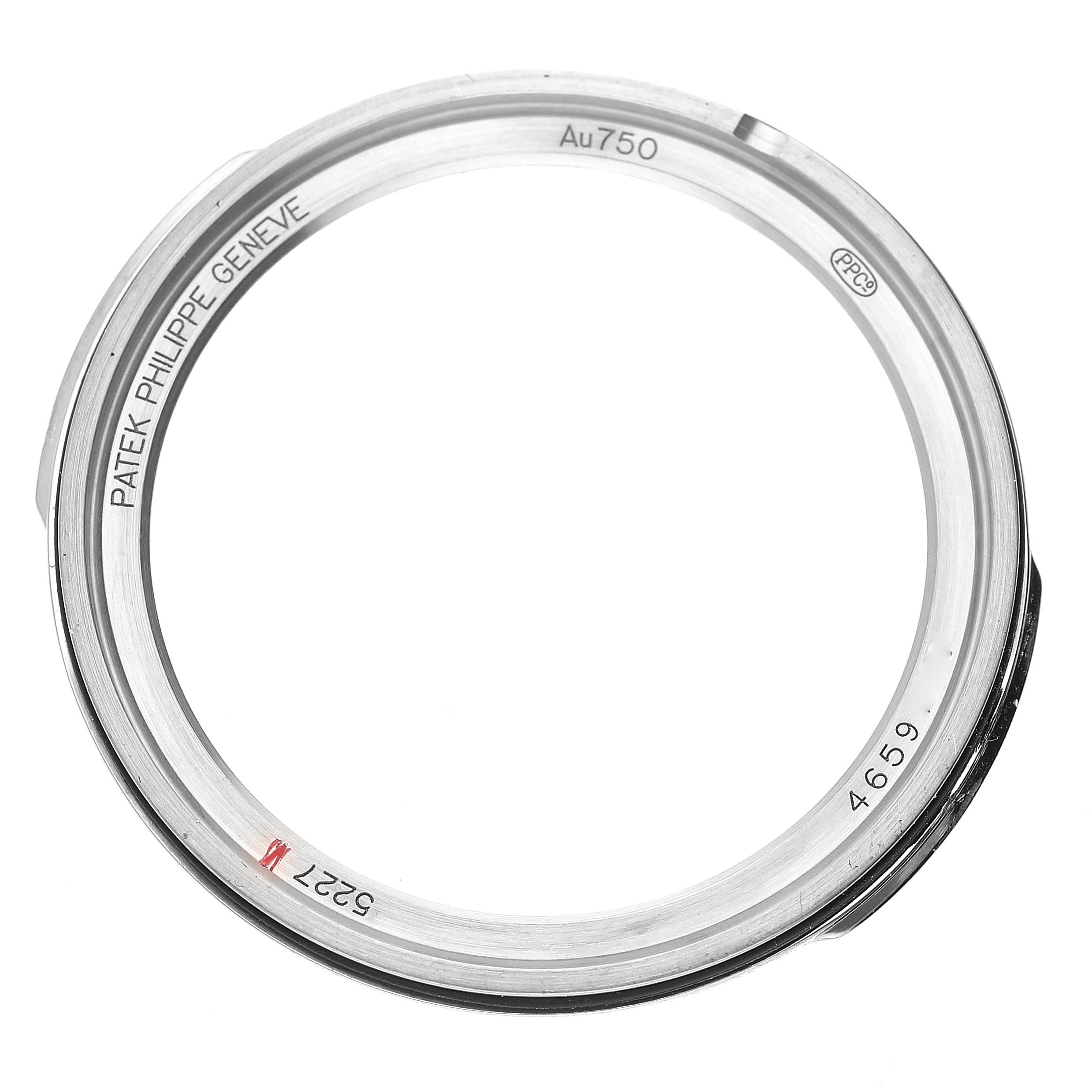 This image shows the bezel of a Patek Philippe Calatrava 5227G-001 Men's White Gold Beige Dial 5227G-001 Men's White Gold Beige Dial model watch, viewed from above.