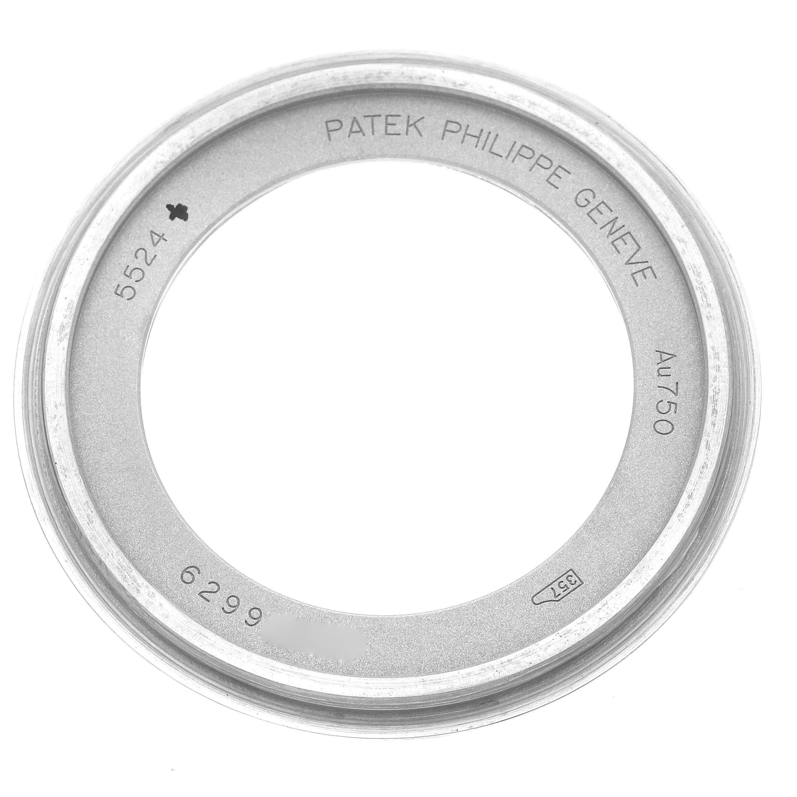 This image shows the bezel of a Patek Philippe Calatrava 5524G-001 Men's White Gold Black Dial 5524G-001 Men's White Gold Black Dial model watch, viewed from above.