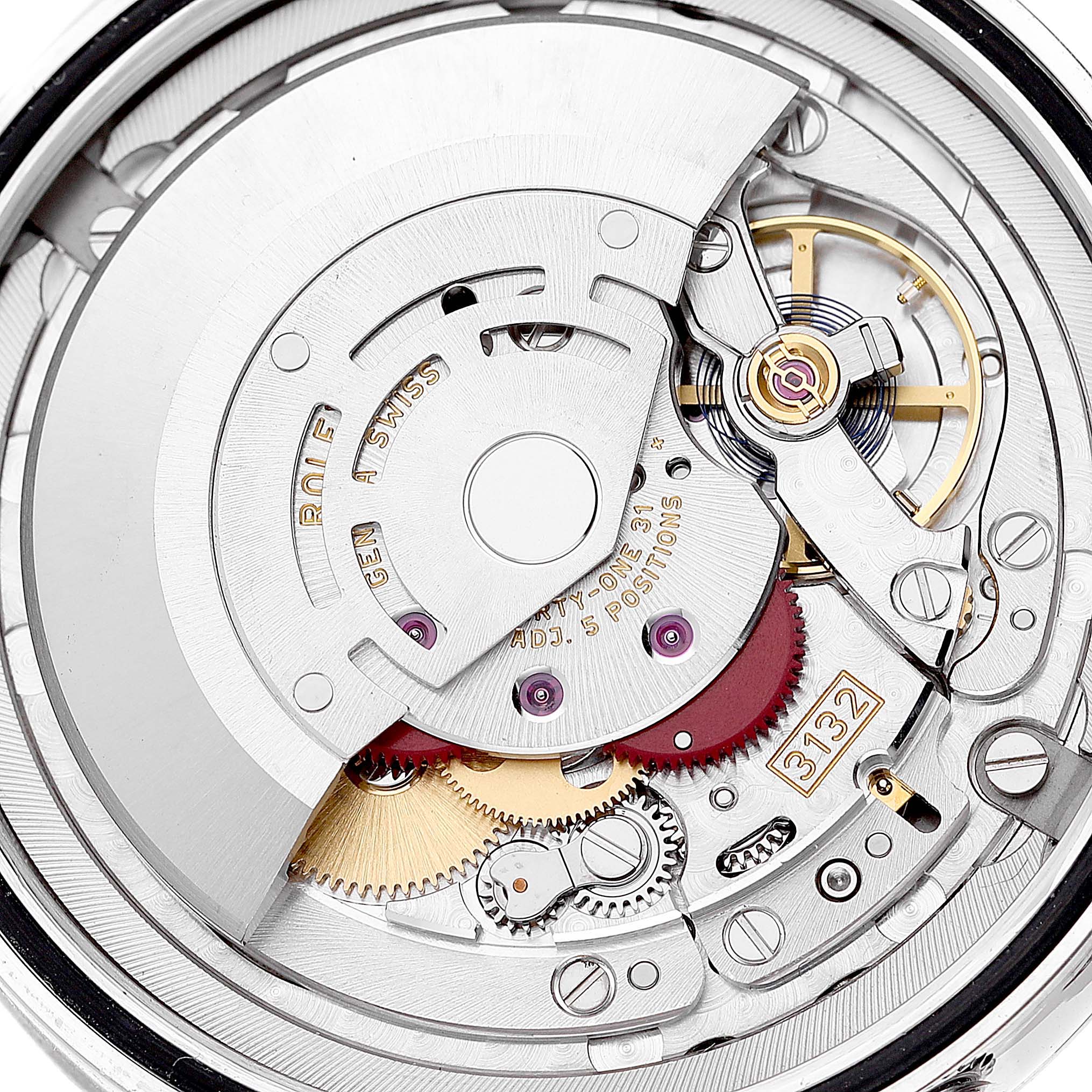 The image shows the internal mechanism of the Rolex Cellini 50509 Men's White Gold Black Dial 50509 Men's White Gold Black Dial watch, highlighting the intricate gears and movement components.
