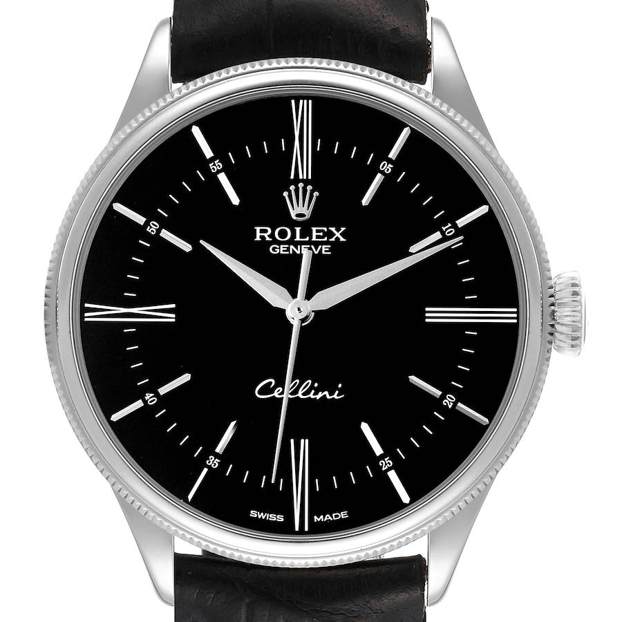 Rolex Cellini Time White Gold Black Dial Mens Watch 50509 Box Card SwissWatchExpo