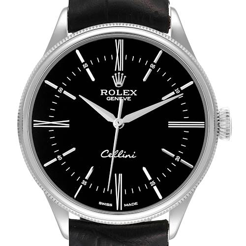 Photo of Rolex Cellini Time White Gold Black Dial Mens Watch 50509 Box Card