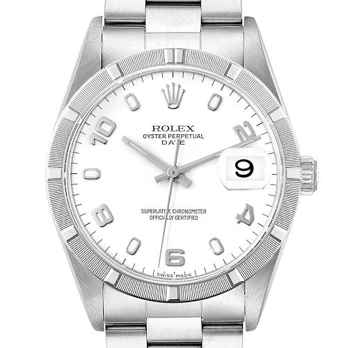 Photo of NOT FOR SALE Rolex Date White Dial Engine Turned Bezel Steel Mens Watch 15210 PARTIAL PAYMENT