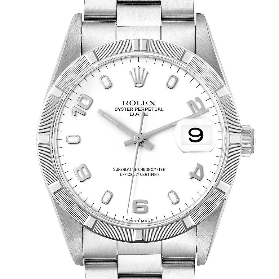 NOT FOR SALE Rolex Date White Dial Engine Turned Bezel Steel Mens Watch 15210 PARTIAL PAYMENT SwissWatchExpo